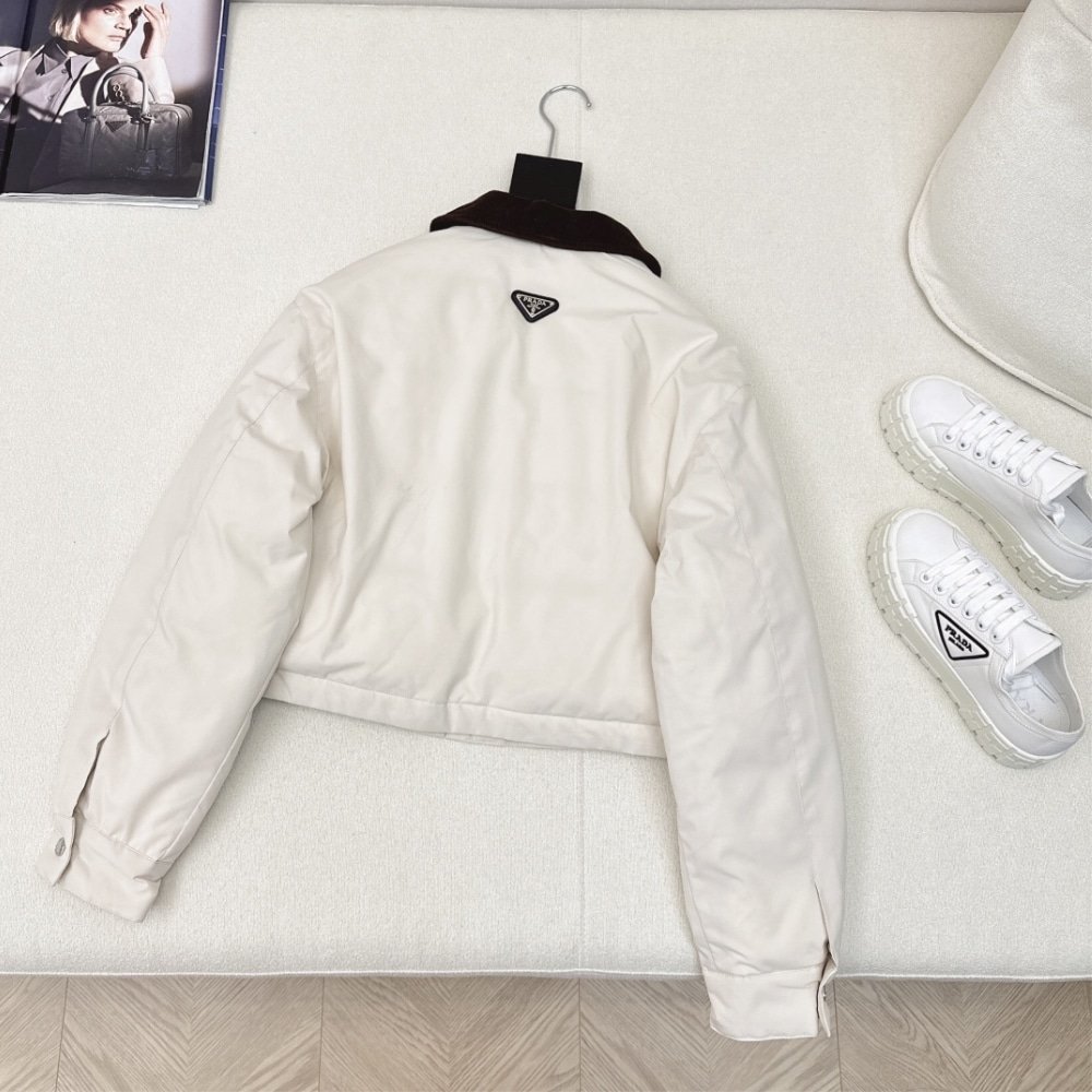 Pra*a Cropped Jacket Technical Canvas White