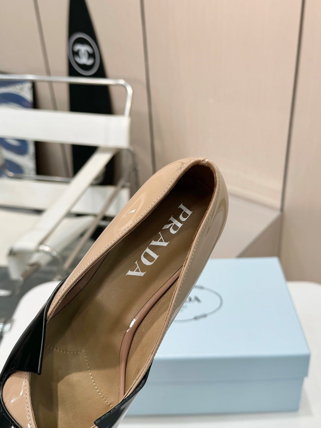 Pra*a Two Tone Toe Kitten Heels In Black And Beige