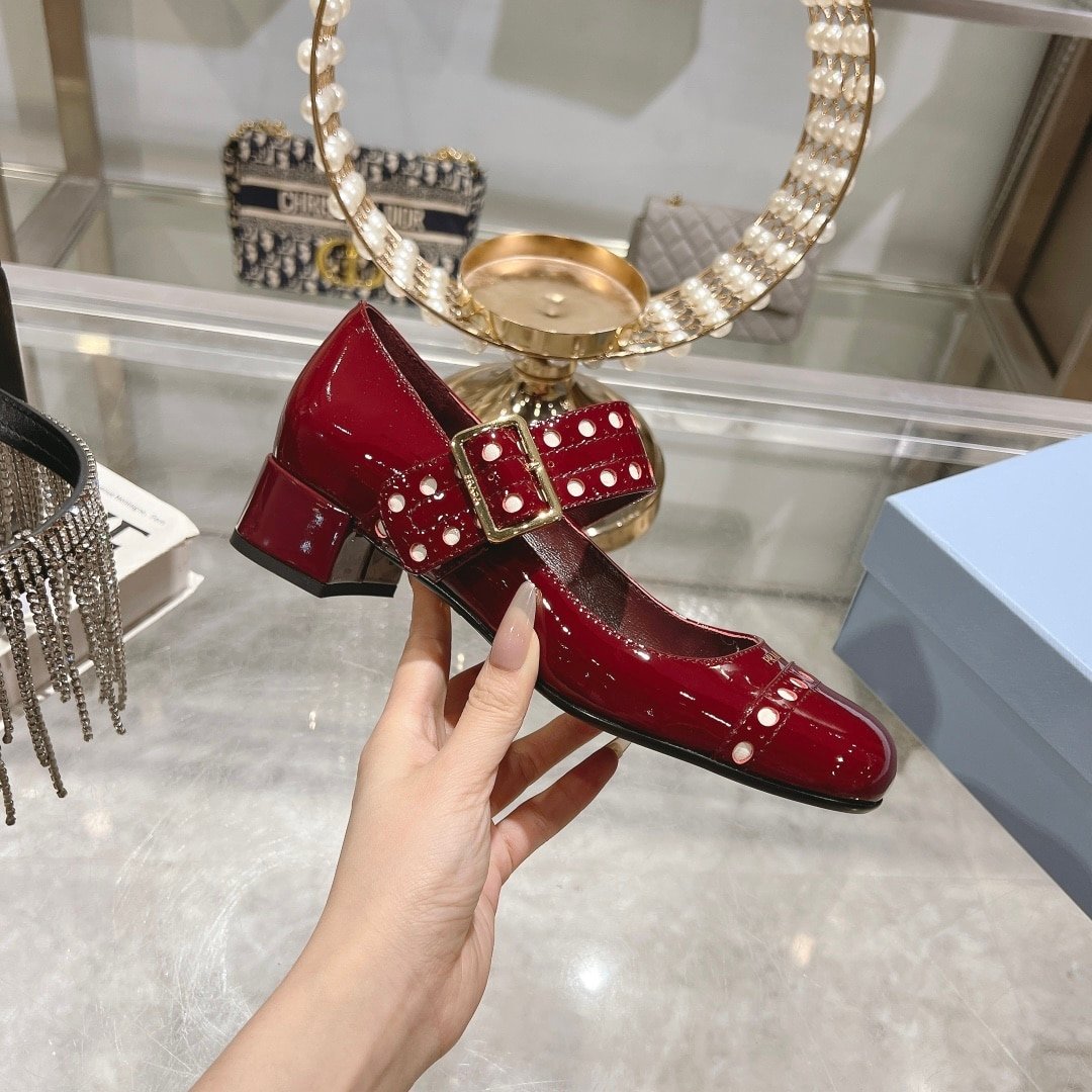 Pra*a Patent Leather Mary Jane Pumps Red