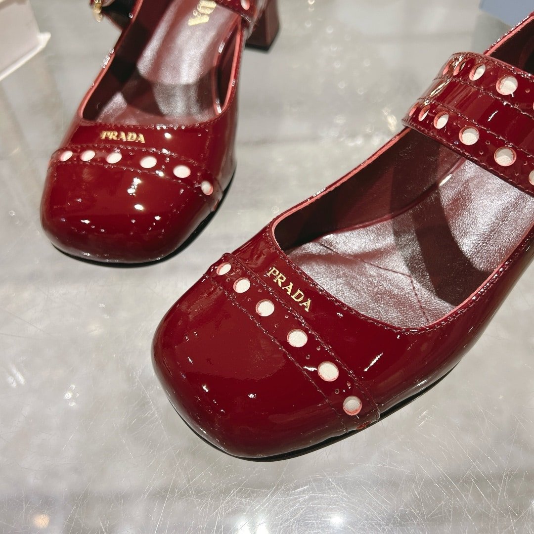 Pra*a Patent Leather Mary Jane Pumps Red