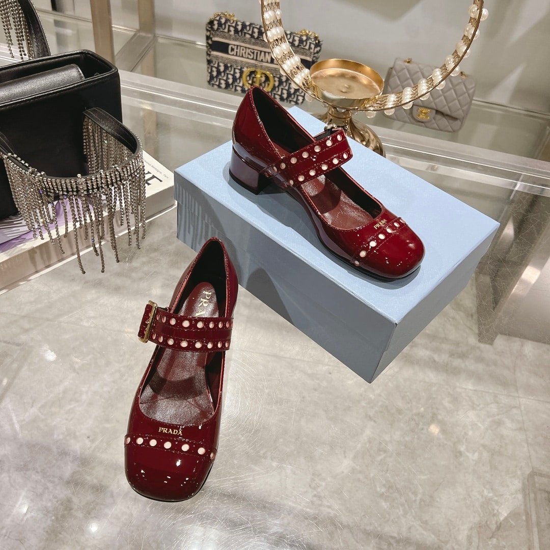 Pra*a Patent Leather Mary Jane Pumps Red