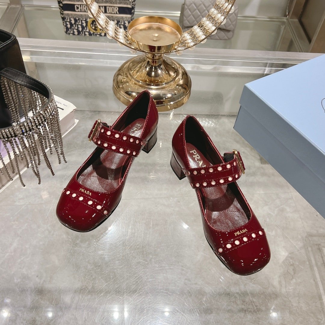 Pra*a Patent Leather Mary Jane Pumps Red