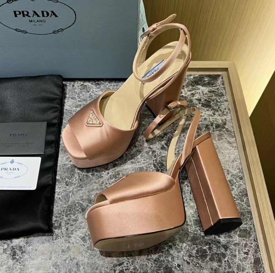 Pra*a High Heeled Satin Sandals Pink