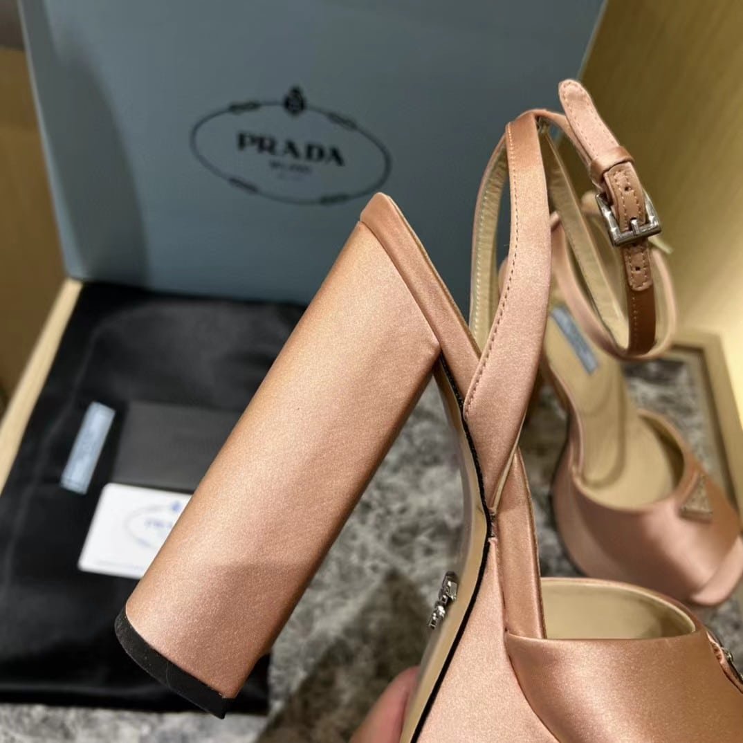 Pra*a High Heeled Satin Sandals Pink