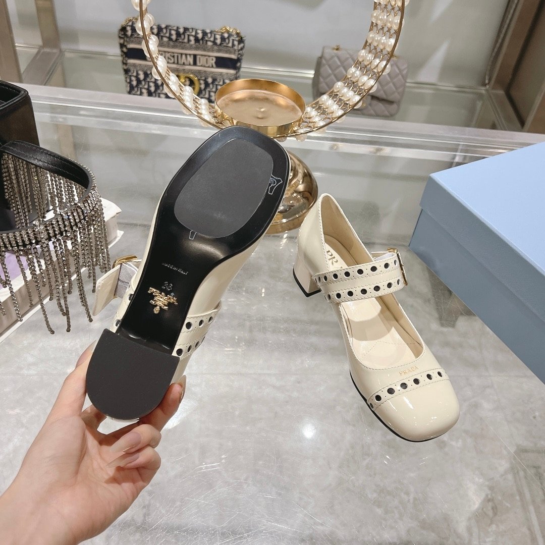 Pra*a Patent Leather Mary Jane Pumps White