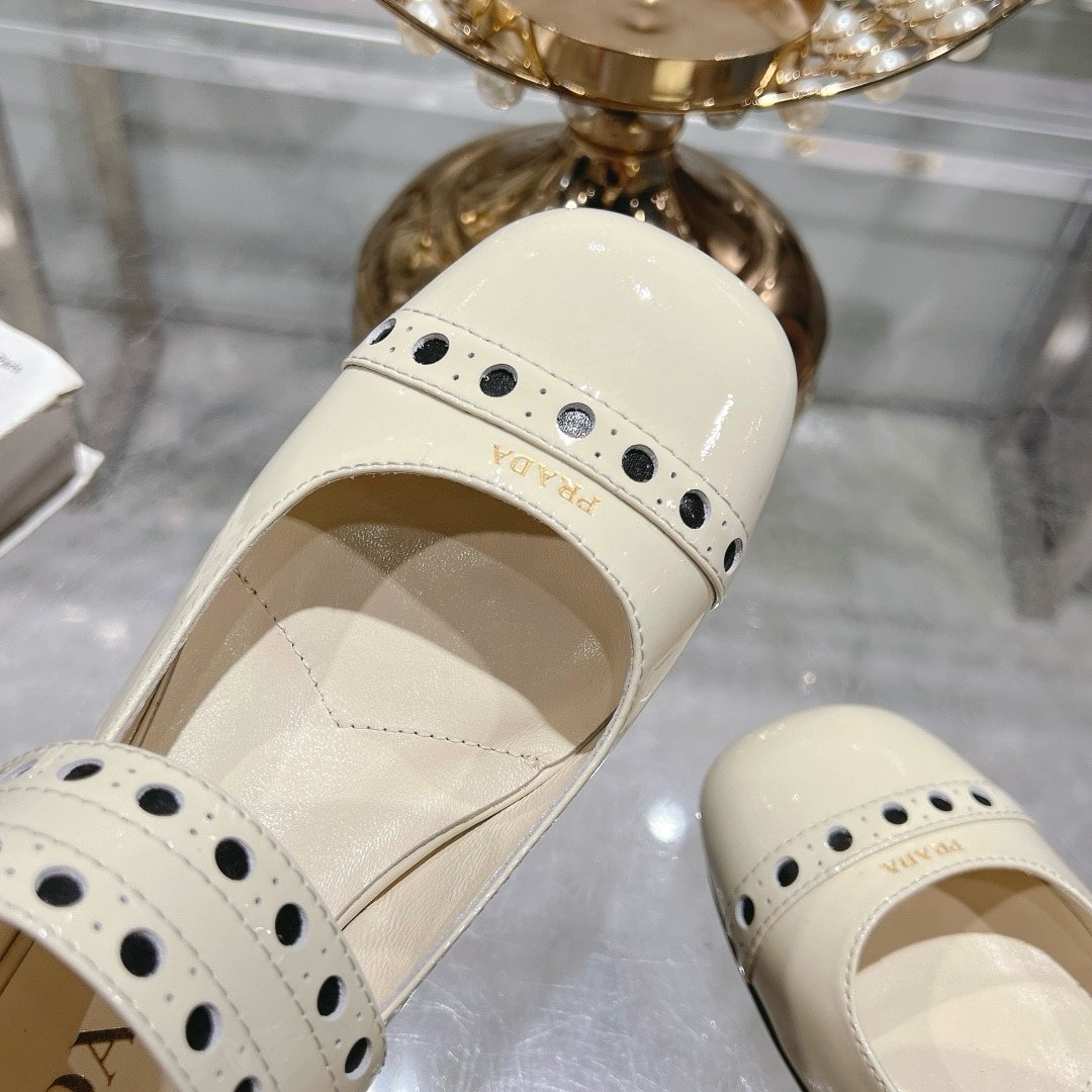 Pra*a Patent Leather Mary Jane Pumps White