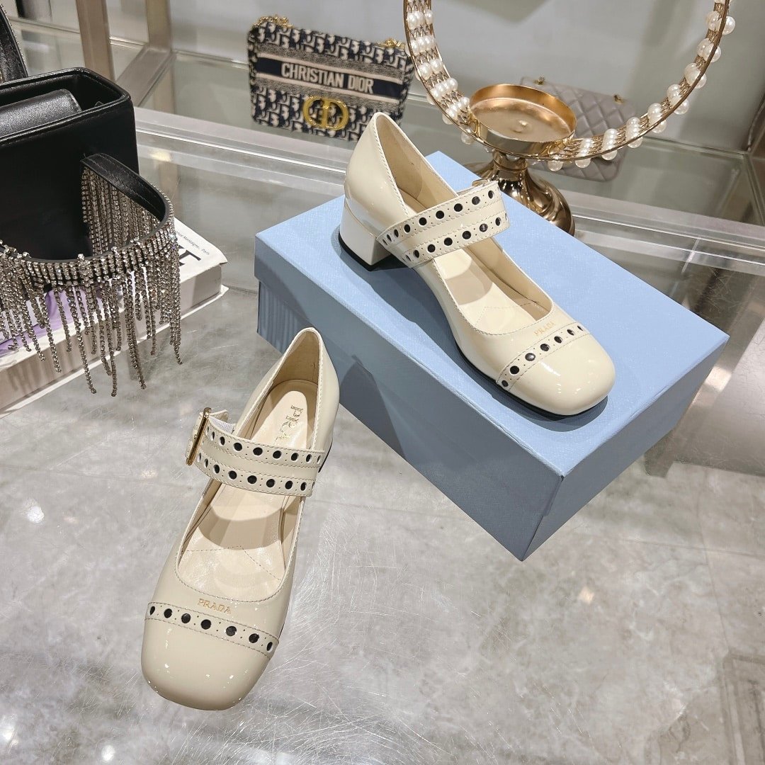 Pra*a Patent Leather Mary Jane Pumps White