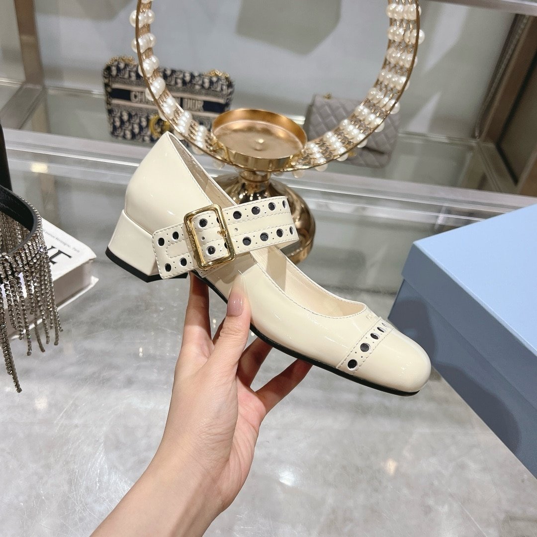Pra*a Patent Leather Mary Jane Pumps White