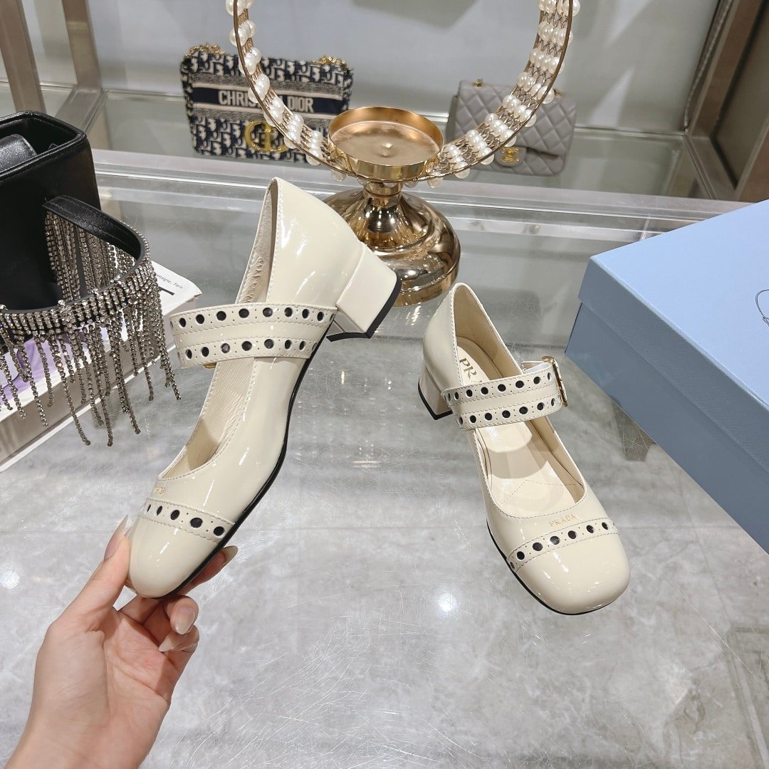 Pra*a Patent Leather Mary Jane Pumps White