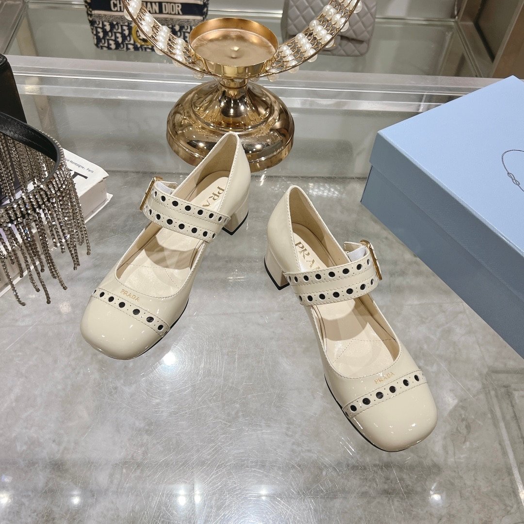 Pra*a Patent Leather Mary Jane Pumps White
