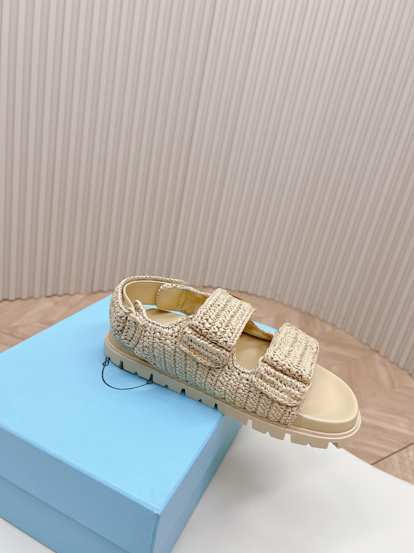 Pra*a Monolith Crochet Raffia Effect Sandals In Neutrals