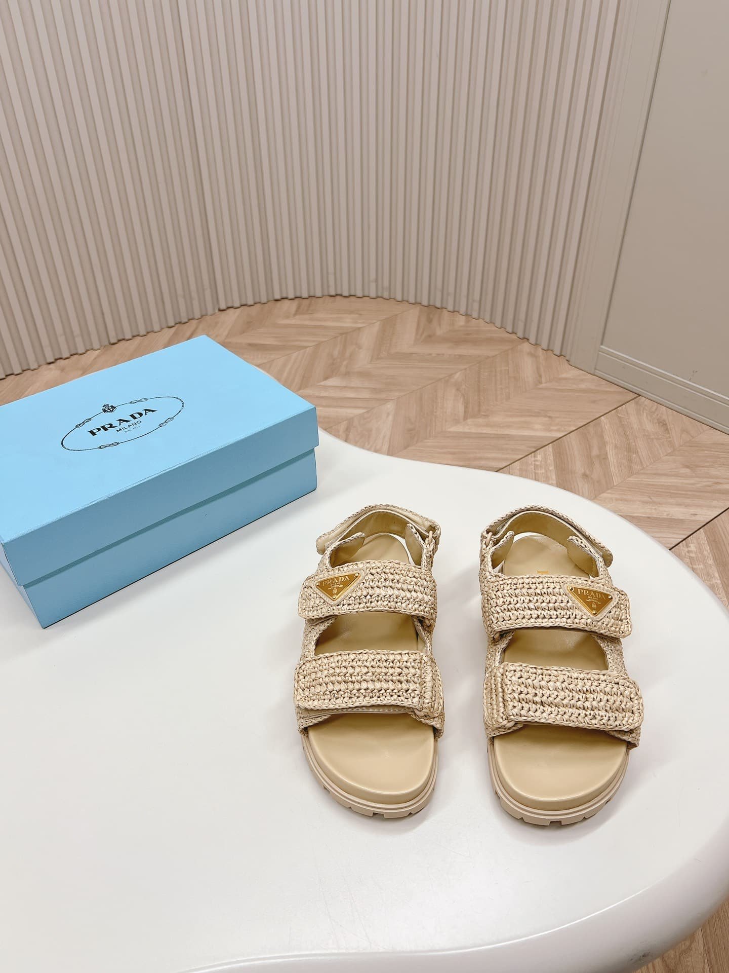 Pra*a Monolith Crochet Raffia Effect Sandals In Neutrals