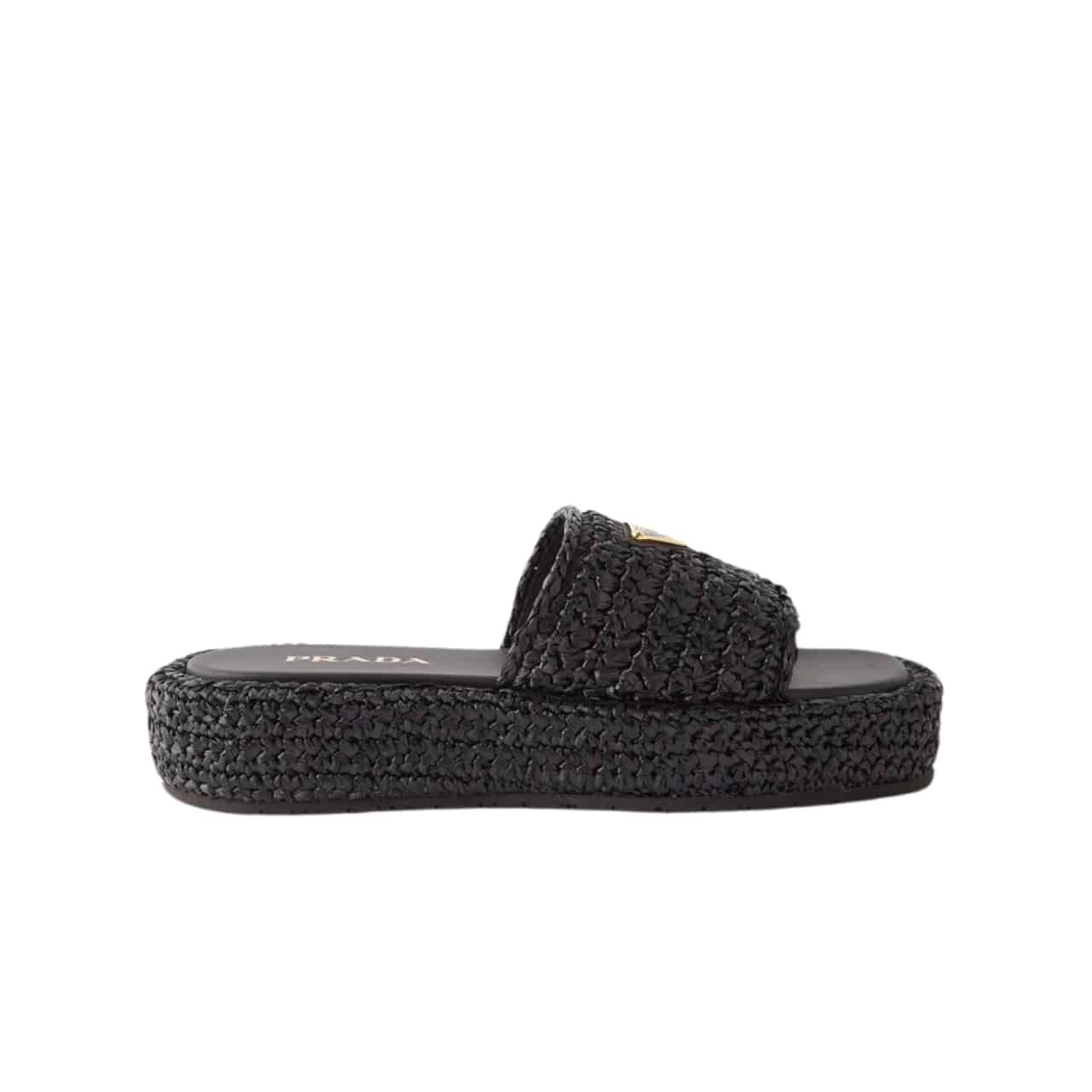 Pra*a Natural Crochet Platform Slides Black
