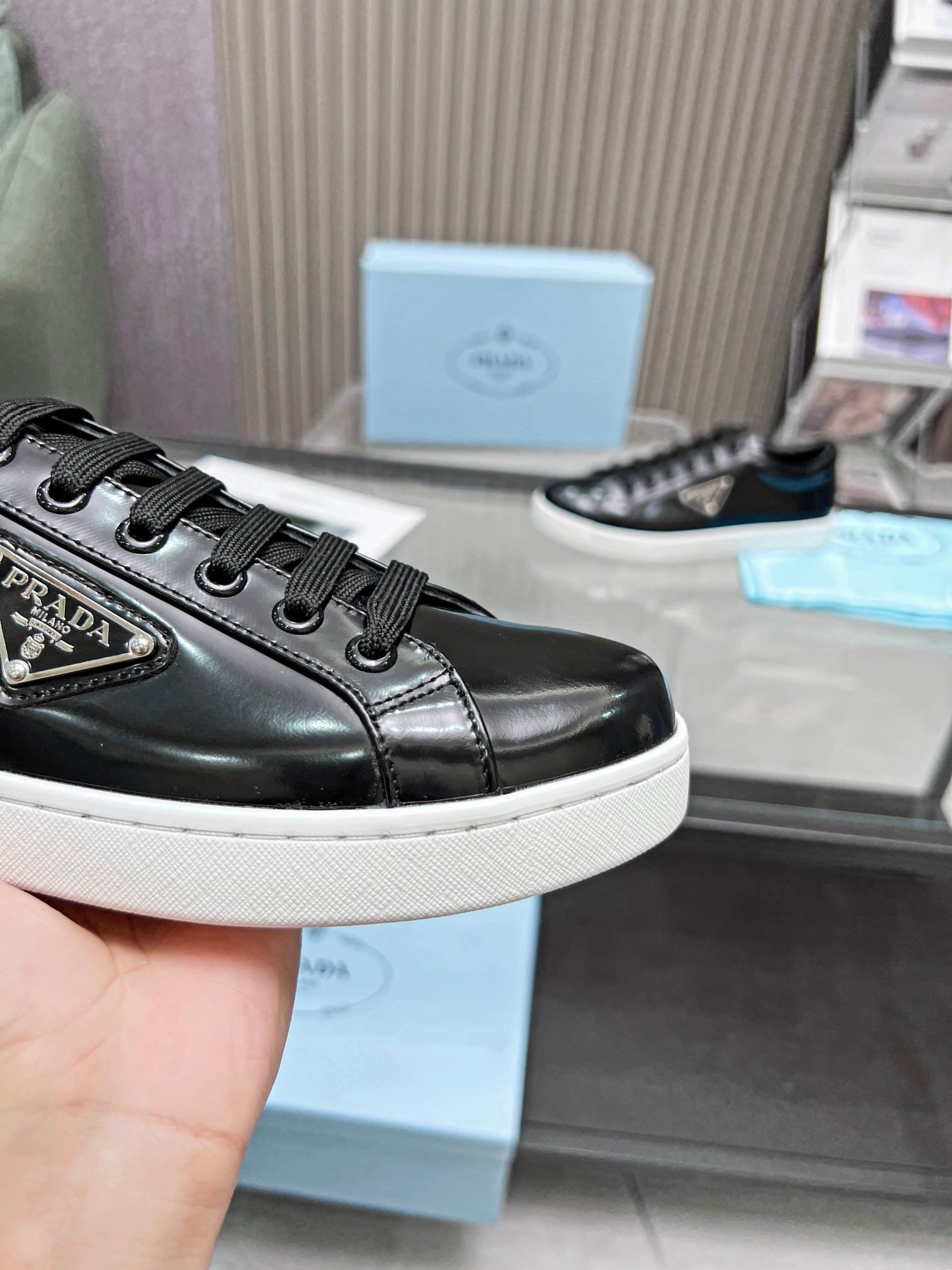 Pra*a Downtown Brushed Leather Sneaker In Black 1E904M B4L F0967 F 030
