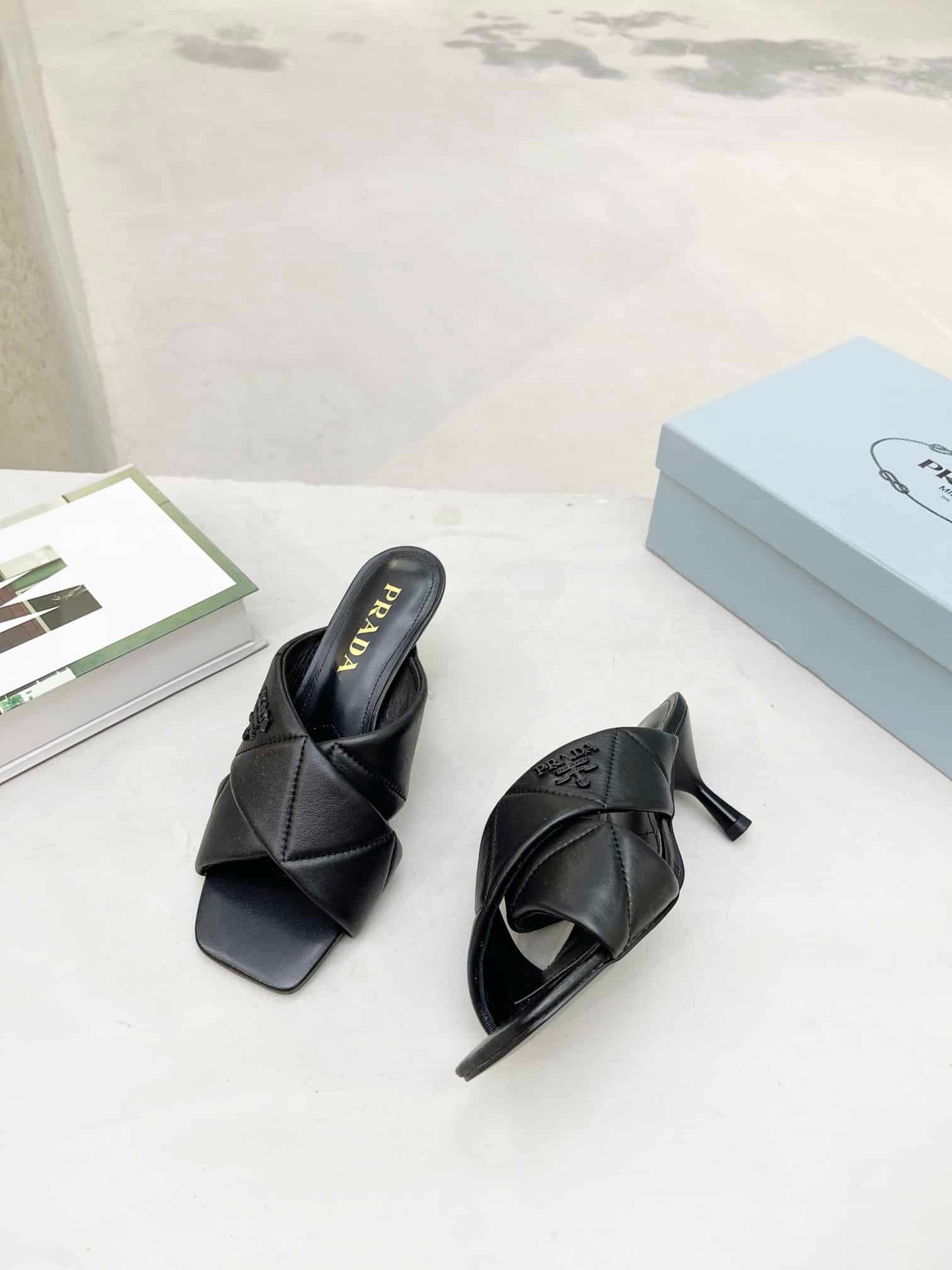 Pra*a Black Quilted Leather Mule
