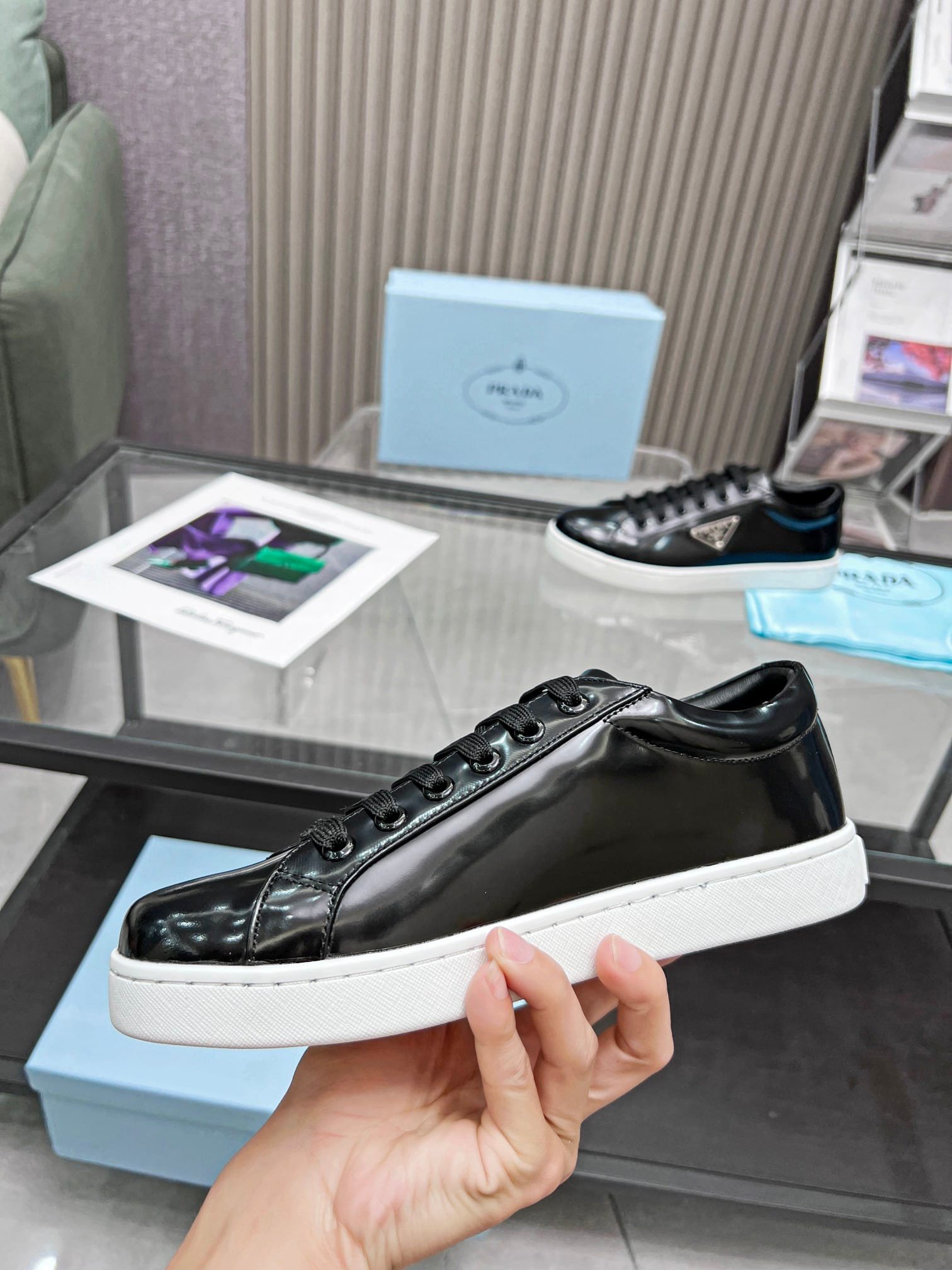Pra*a Downtown Brushed Leather Sneaker In Black 1E904M B4L F0967 F 030