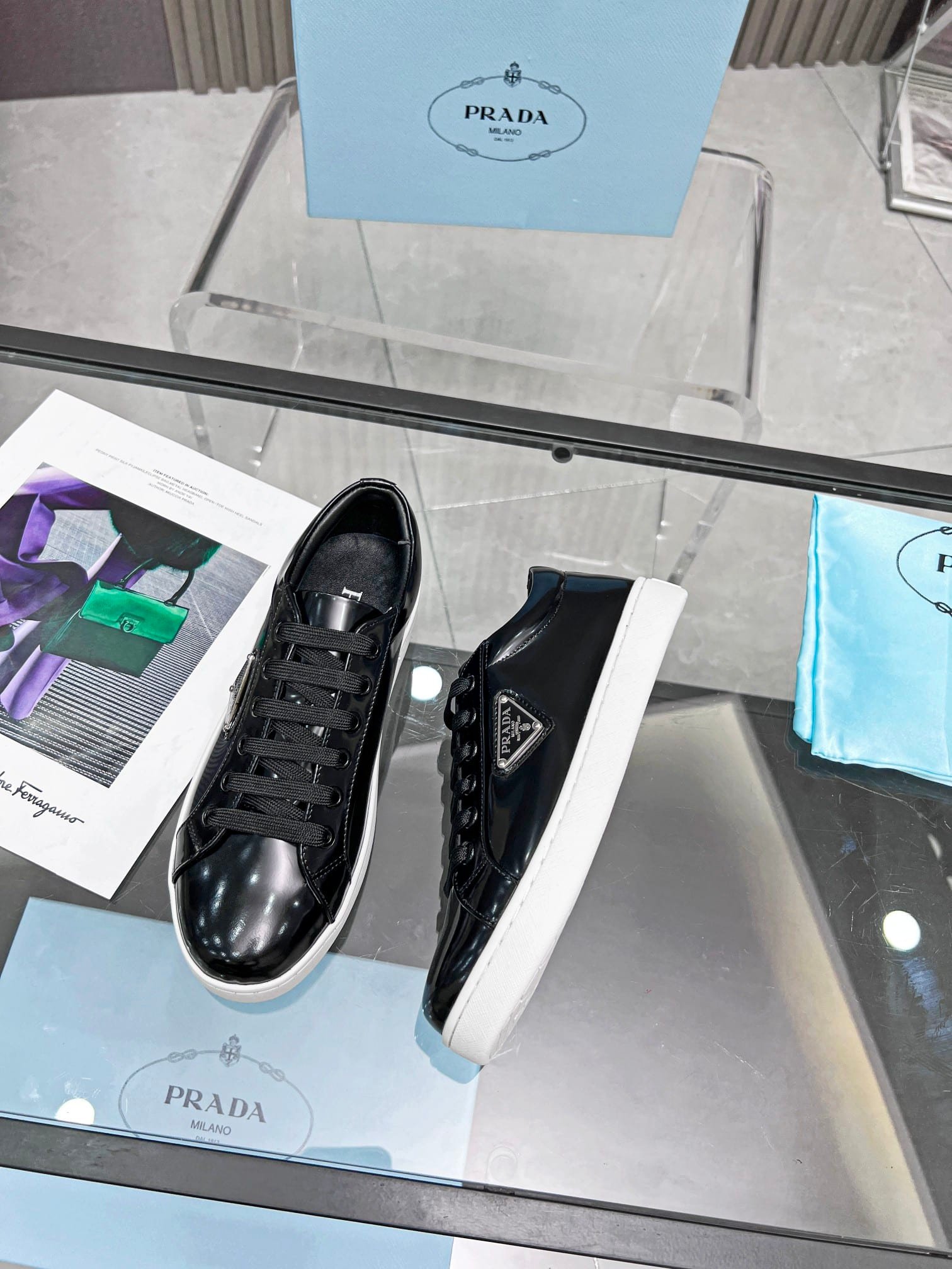 Pra*a Downtown Brushed Leather Sneaker In Black 1E904M B4L F0967 F 030
