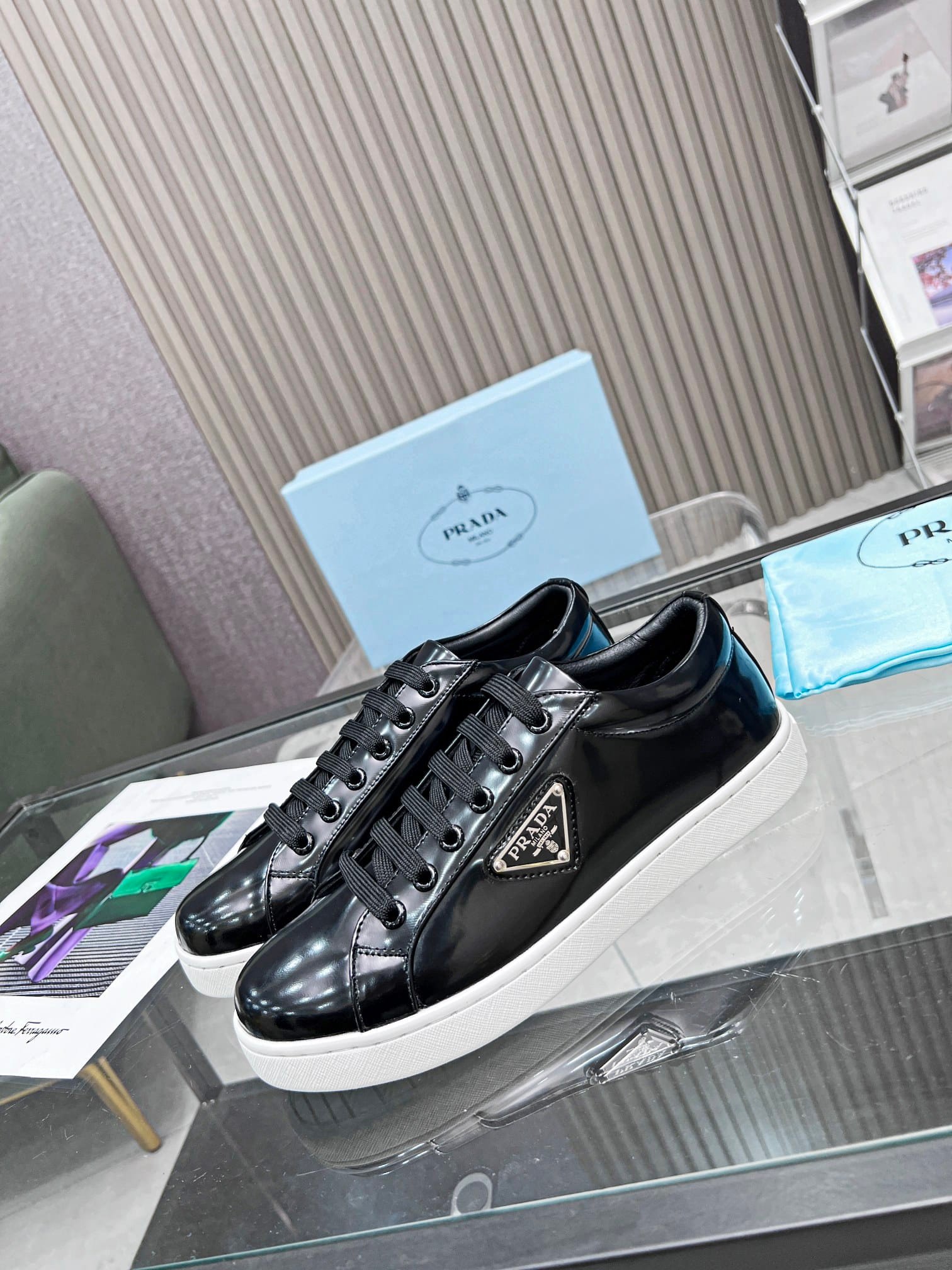 Pra*a Downtown Brushed Leather Sneaker In Black 1E904M B4L F0967 F 030