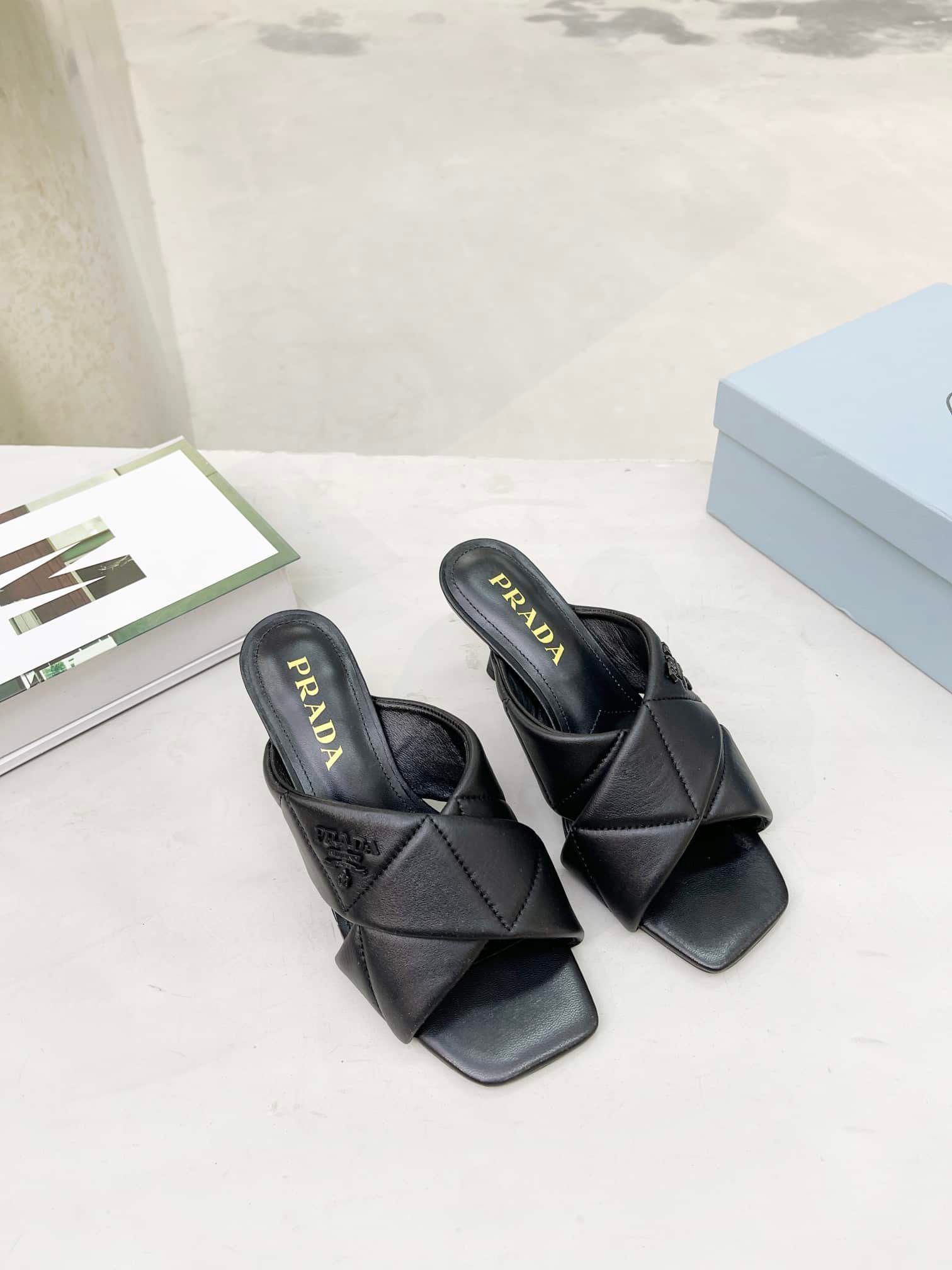 Pra*a Black Quilted Leather Mule