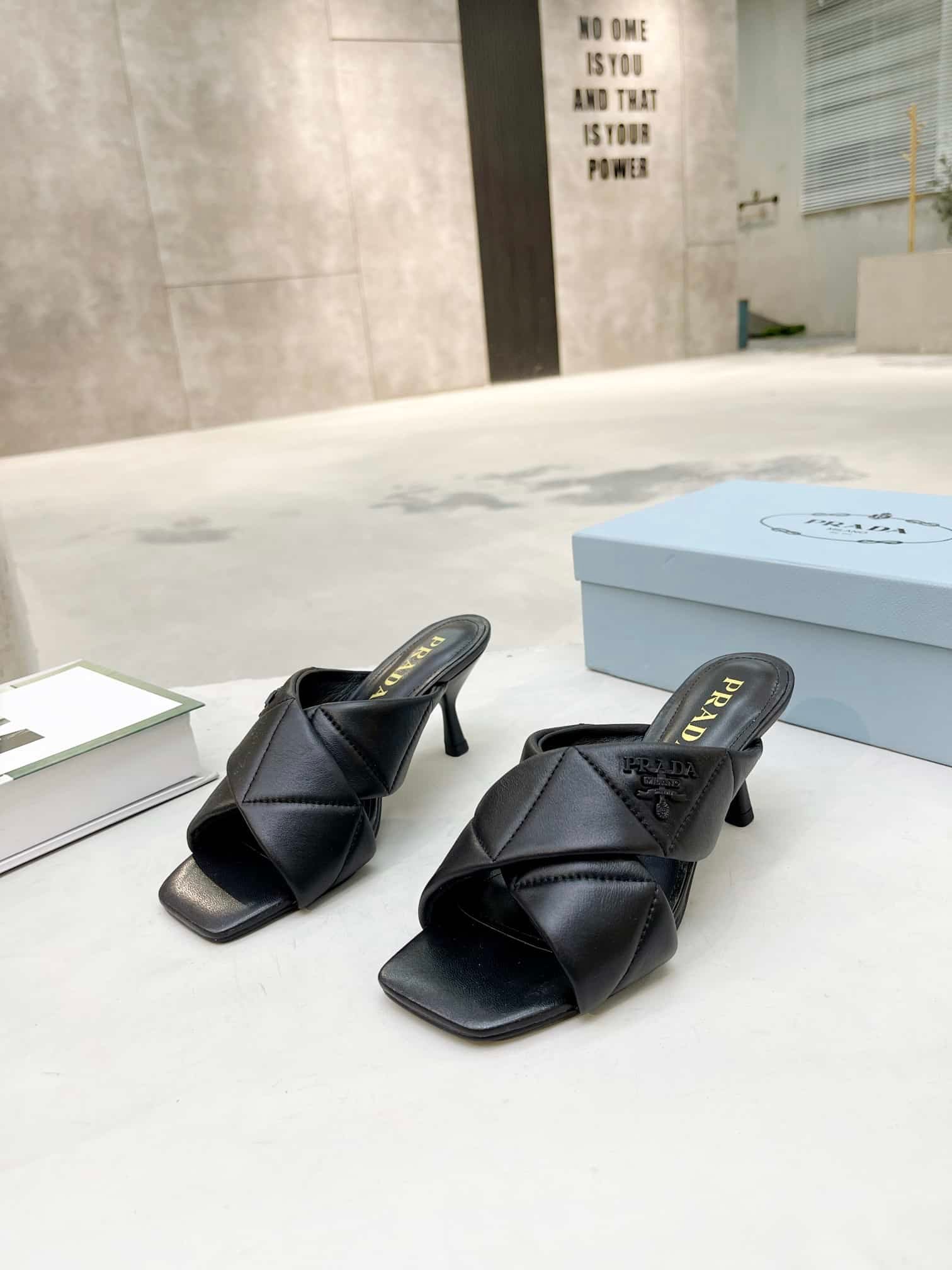 Pra*a Black Quilted Leather Mule