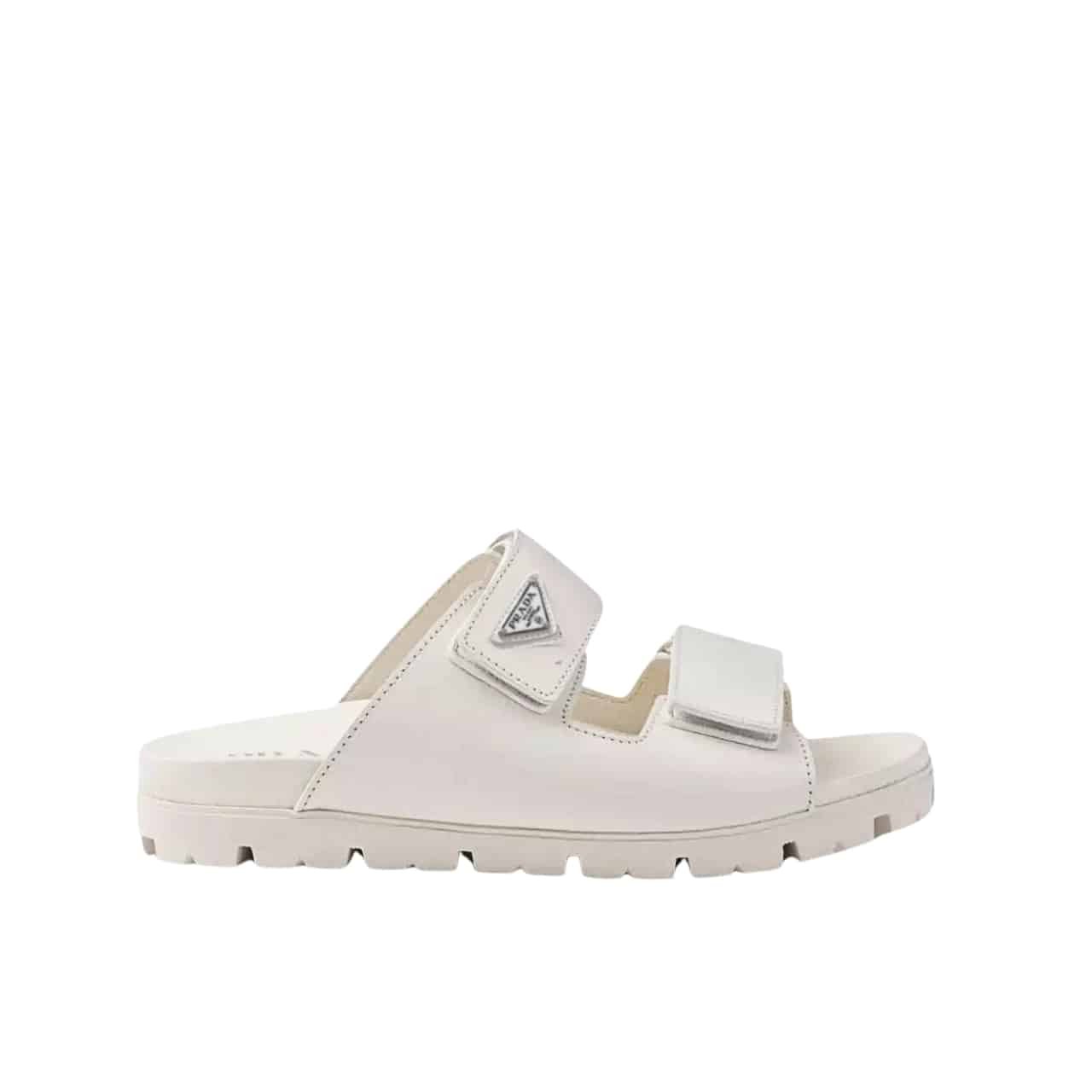 Pra*a Leather Strap Sandals White