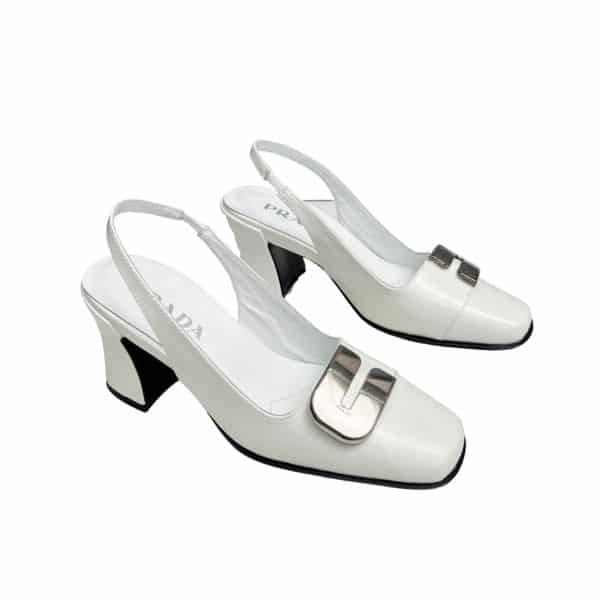 Pra*a Leather Slingback Pumps White