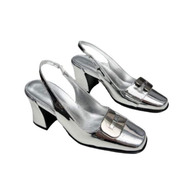 Pra*a Leather Slingback Pumps Silver