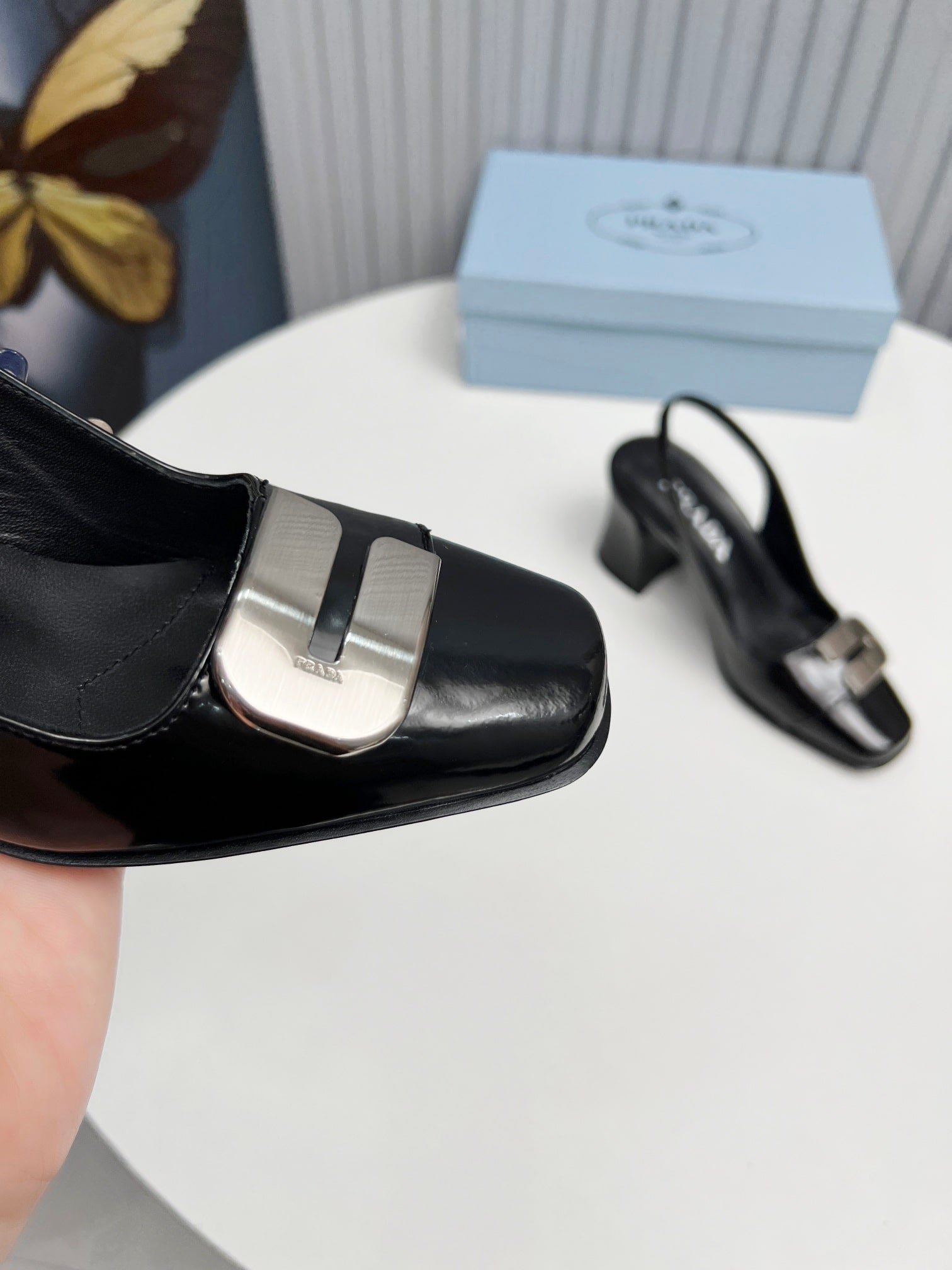 Pra*a Leather Slingback Pumps Black