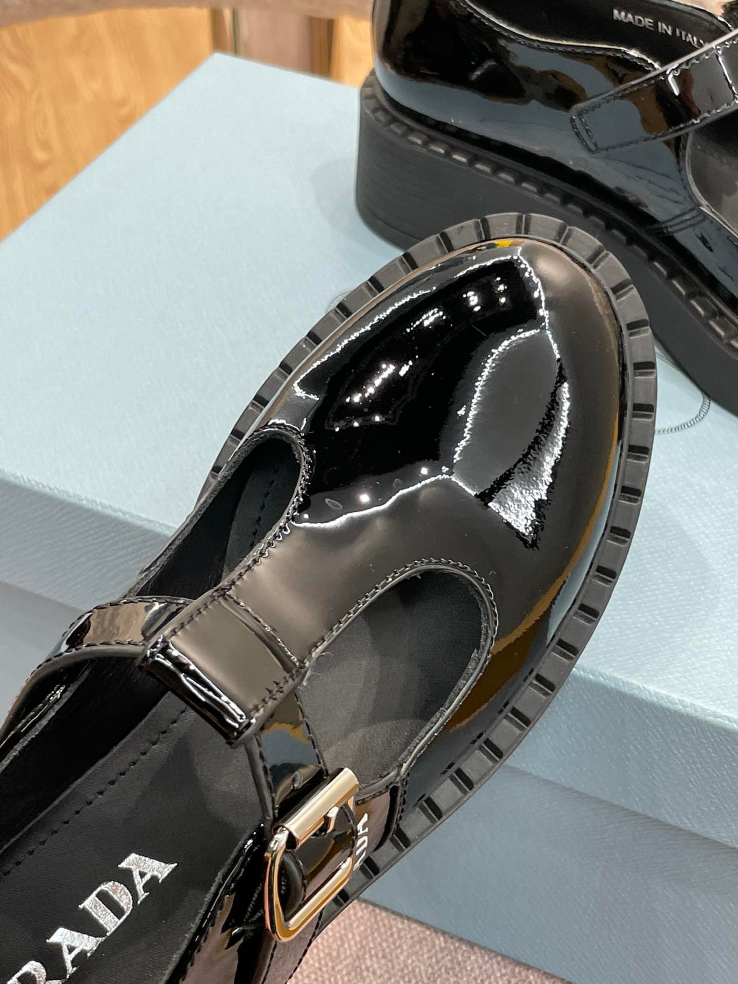 Pra*a Brushed Leather Mary Jane T Strap Shoes Black 2Ee372 055 F0002