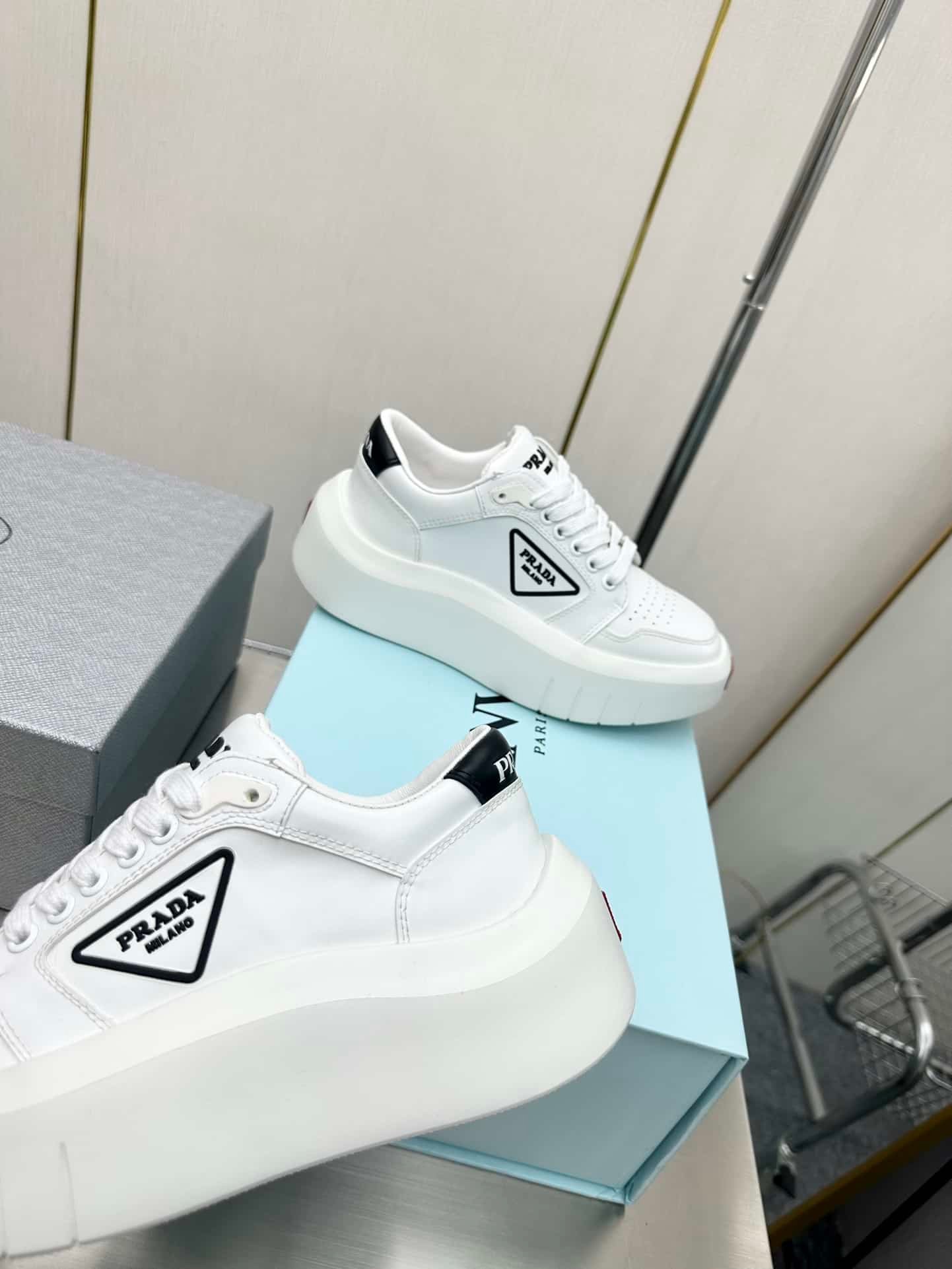 Pra*a Leather Platform Sneaker White