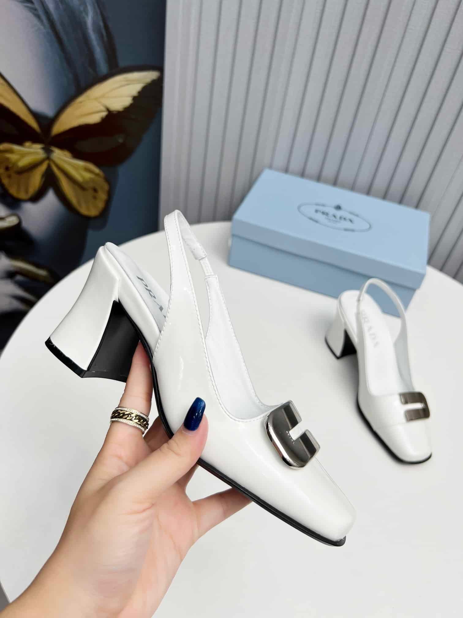 Pra*a Leather Slingback Pumps White