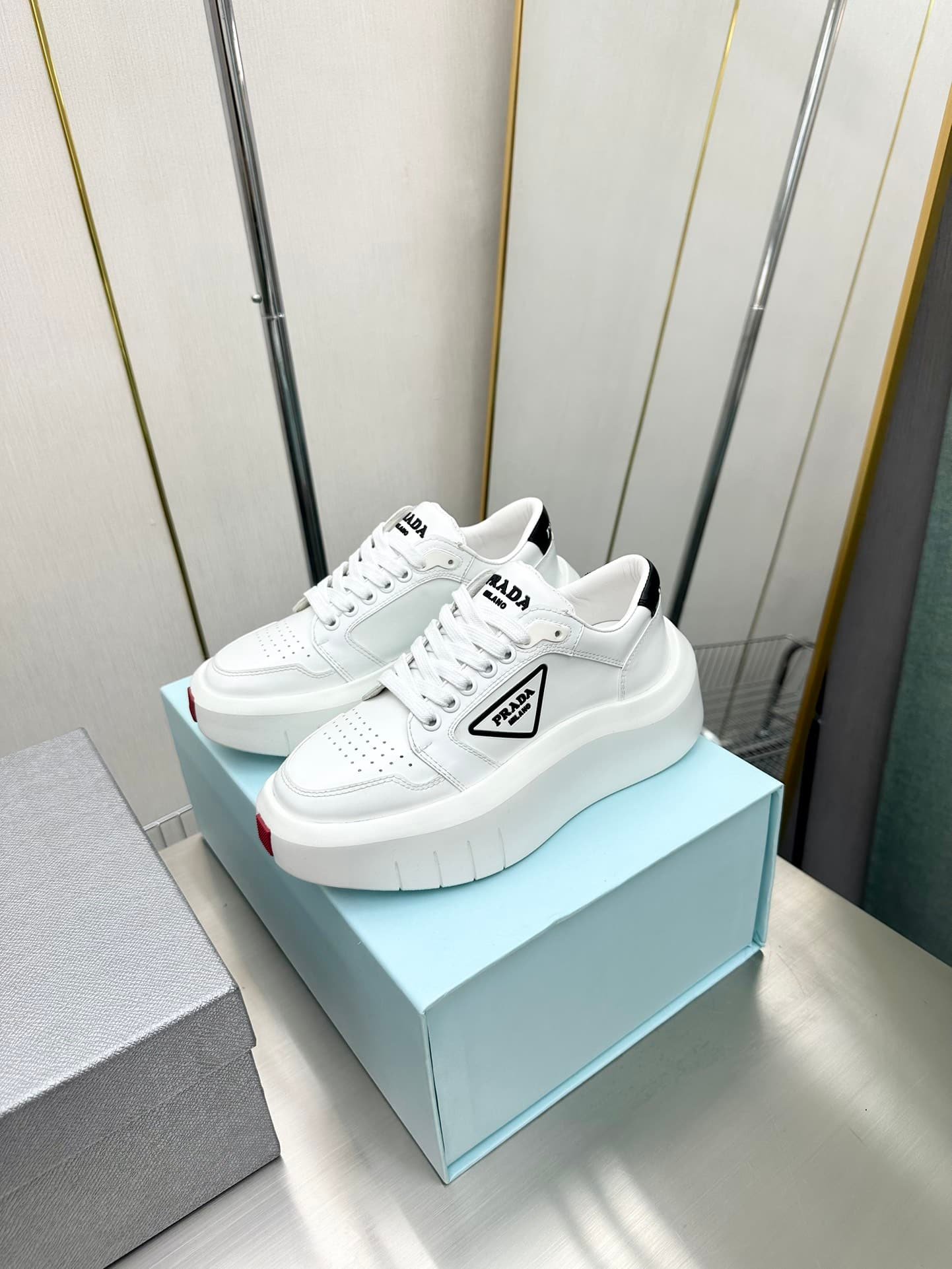 Pra*a Leather Platform Sneaker White