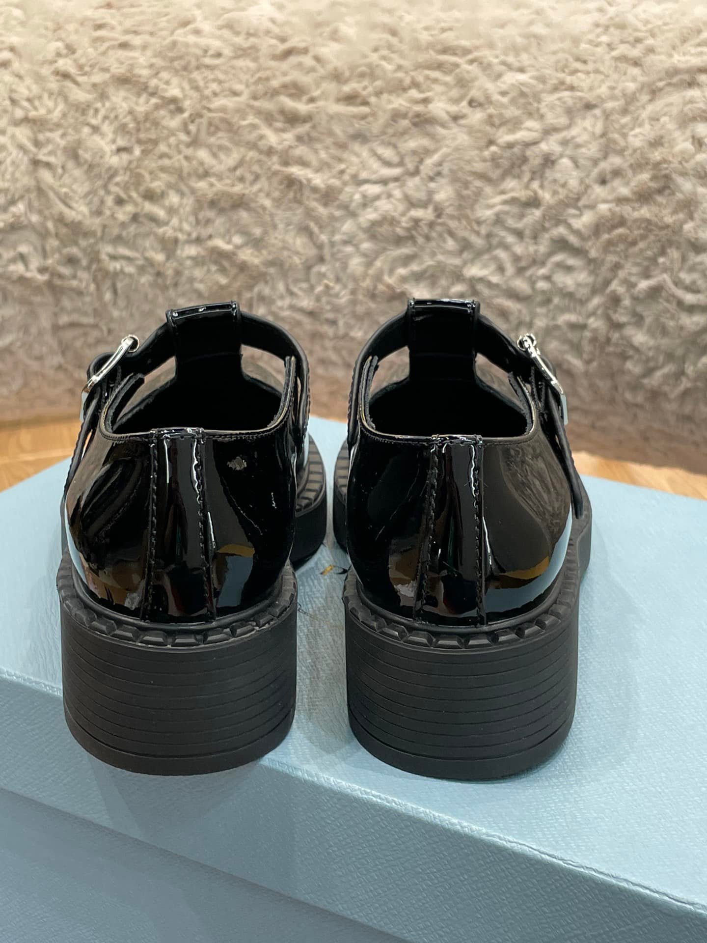 Pra*a Brushed Leather Mary Jane T Strap Shoes Black 2Ee372 055 F0002