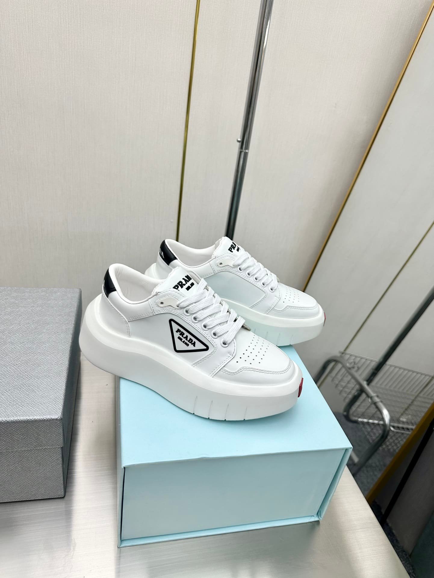 Pra*a Leather Platform Sneaker White