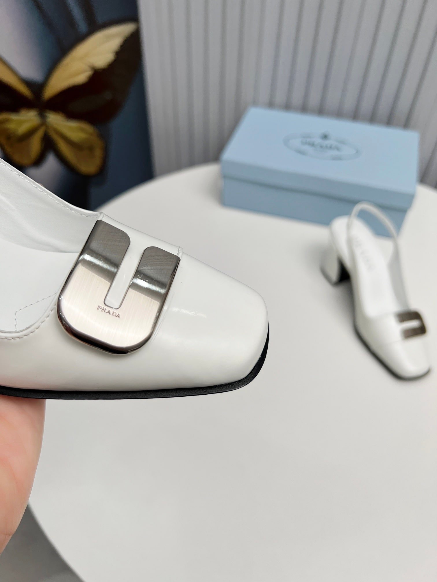 Pra*a Leather Slingback Pumps White