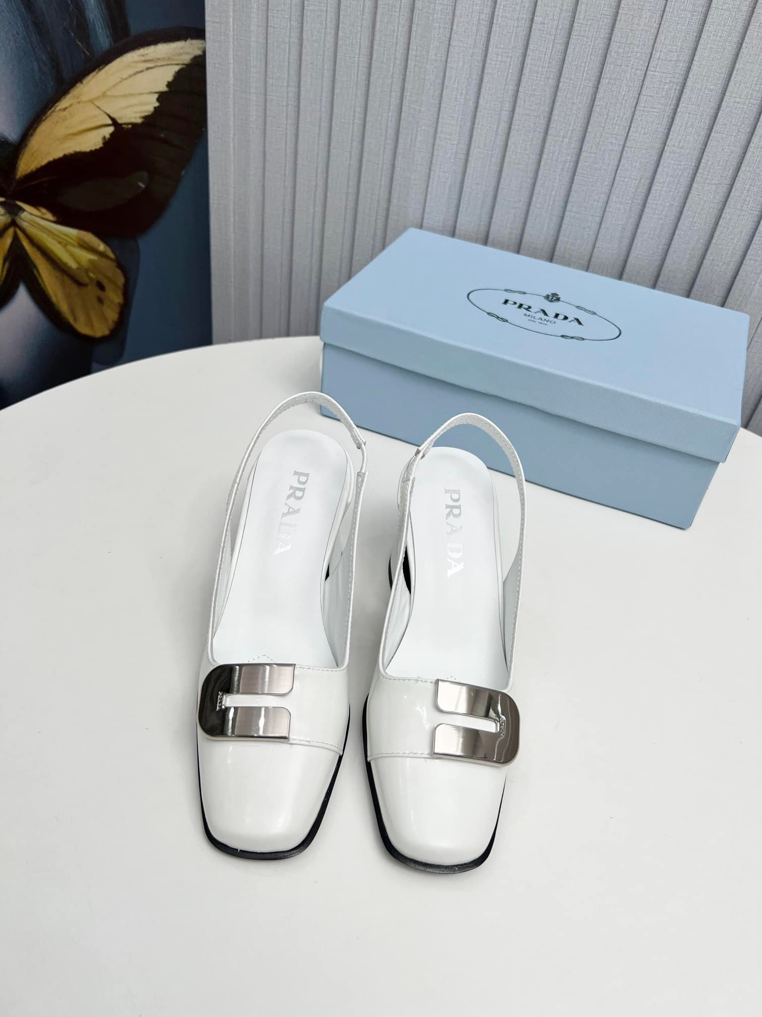 Pra*a Leather Slingback Pumps White