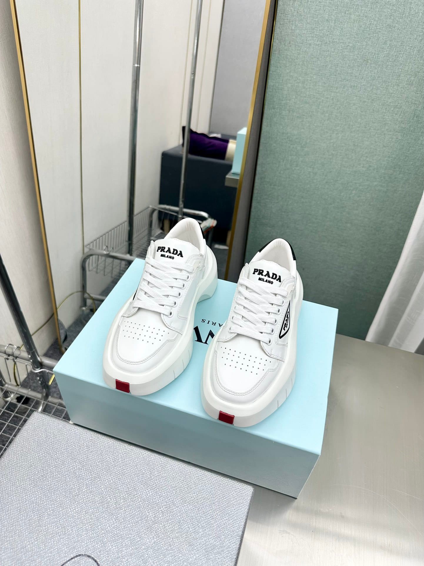 Pra*a Leather Platform Sneaker White