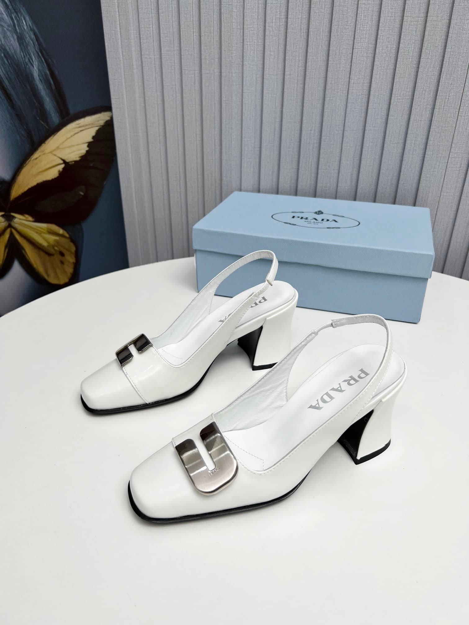 Pra*a Leather Slingback Pumps White