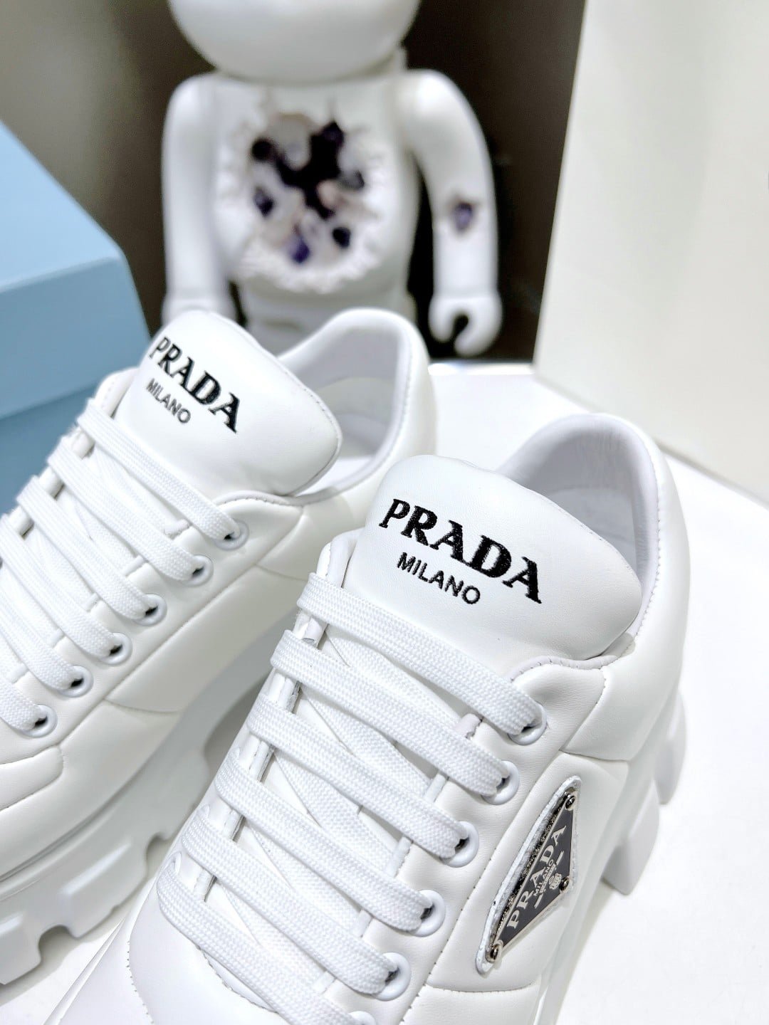 Pra*a Soft Padded Nappa Leather Lace Up Shoes White
