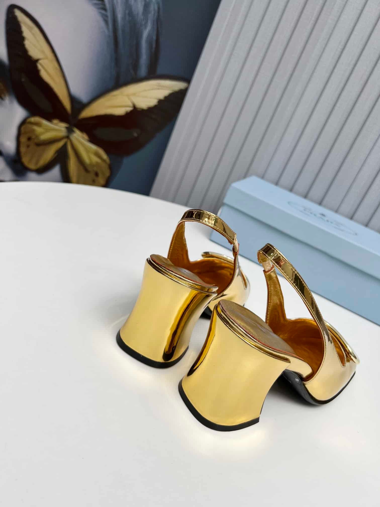 Pra*a Leather Slingback Pumps Gold