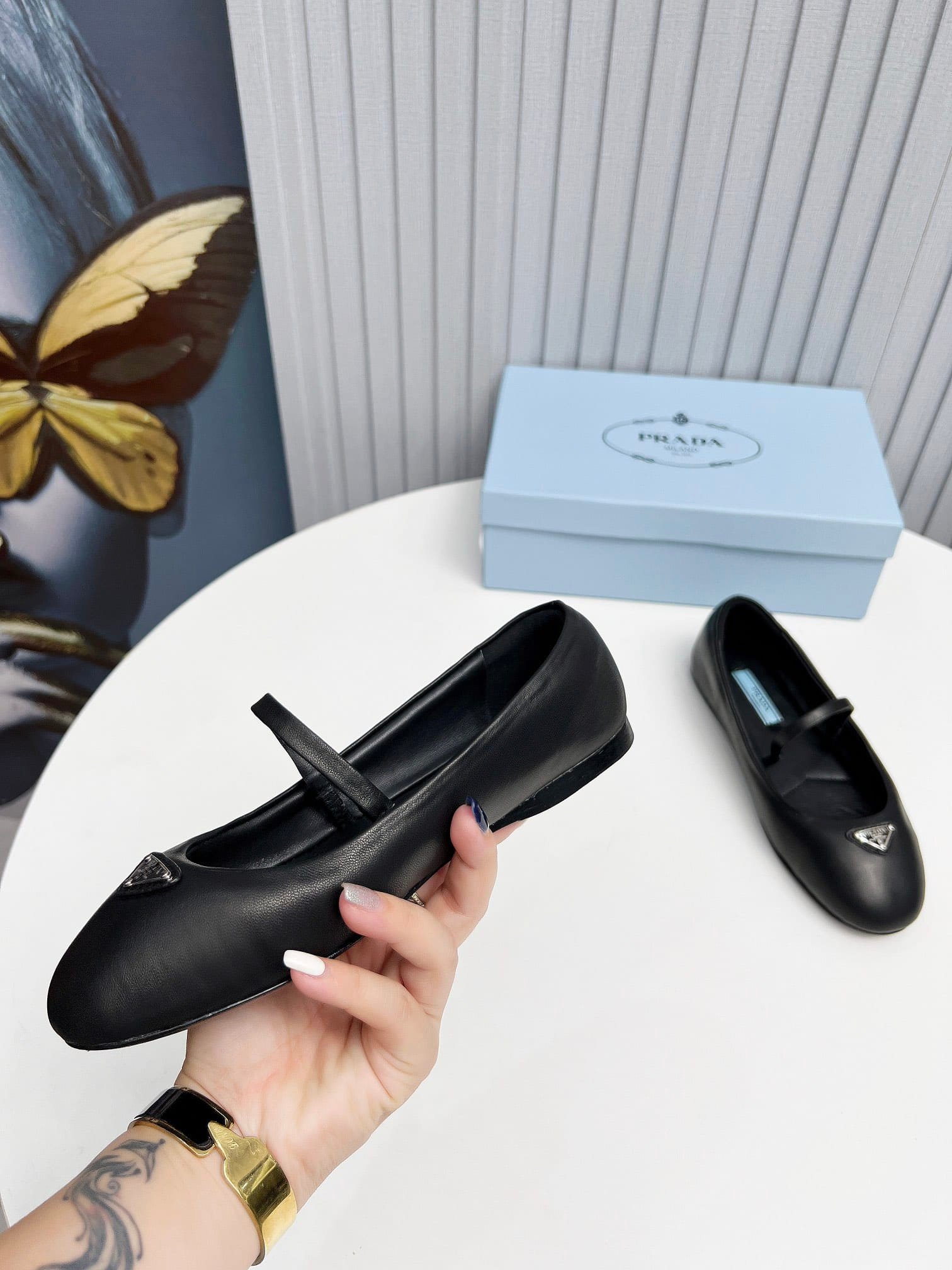 Pra*a Soft Padded Nappa Leather Ballerinas Black 1F122N 2Dl8 F0002 F 005