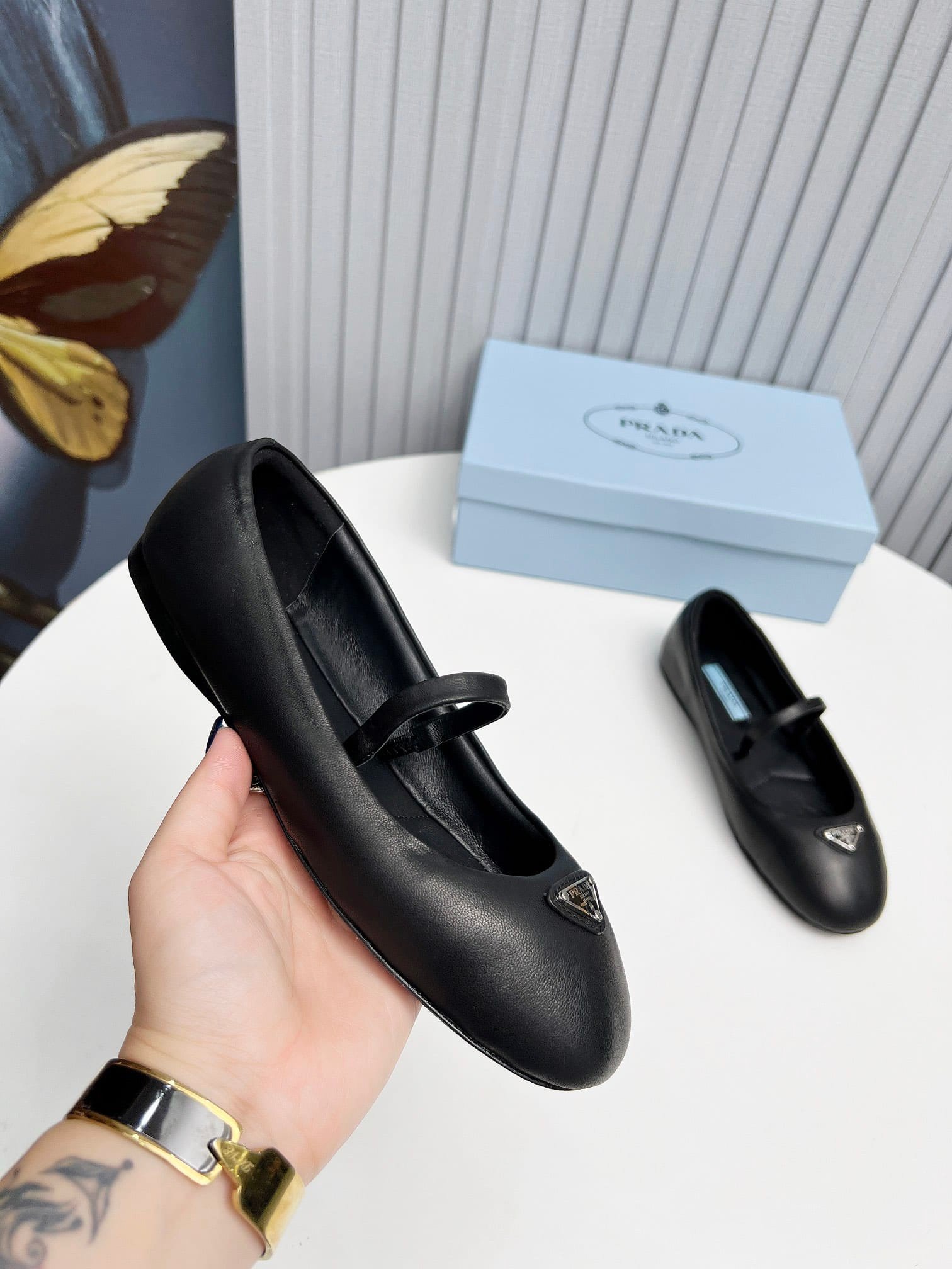 Pra*a Soft Padded Nappa Leather Ballerinas Black 1F122N 2Dl8 F0002 F 005