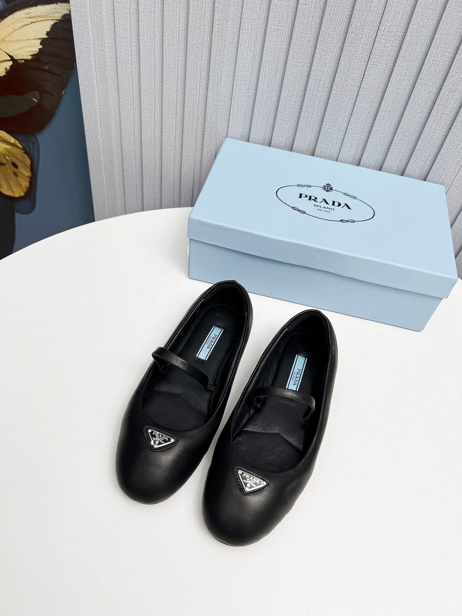 Pra*a Soft Padded Nappa Leather Ballerinas Black 1F122N 2Dl8 F0002 F 005