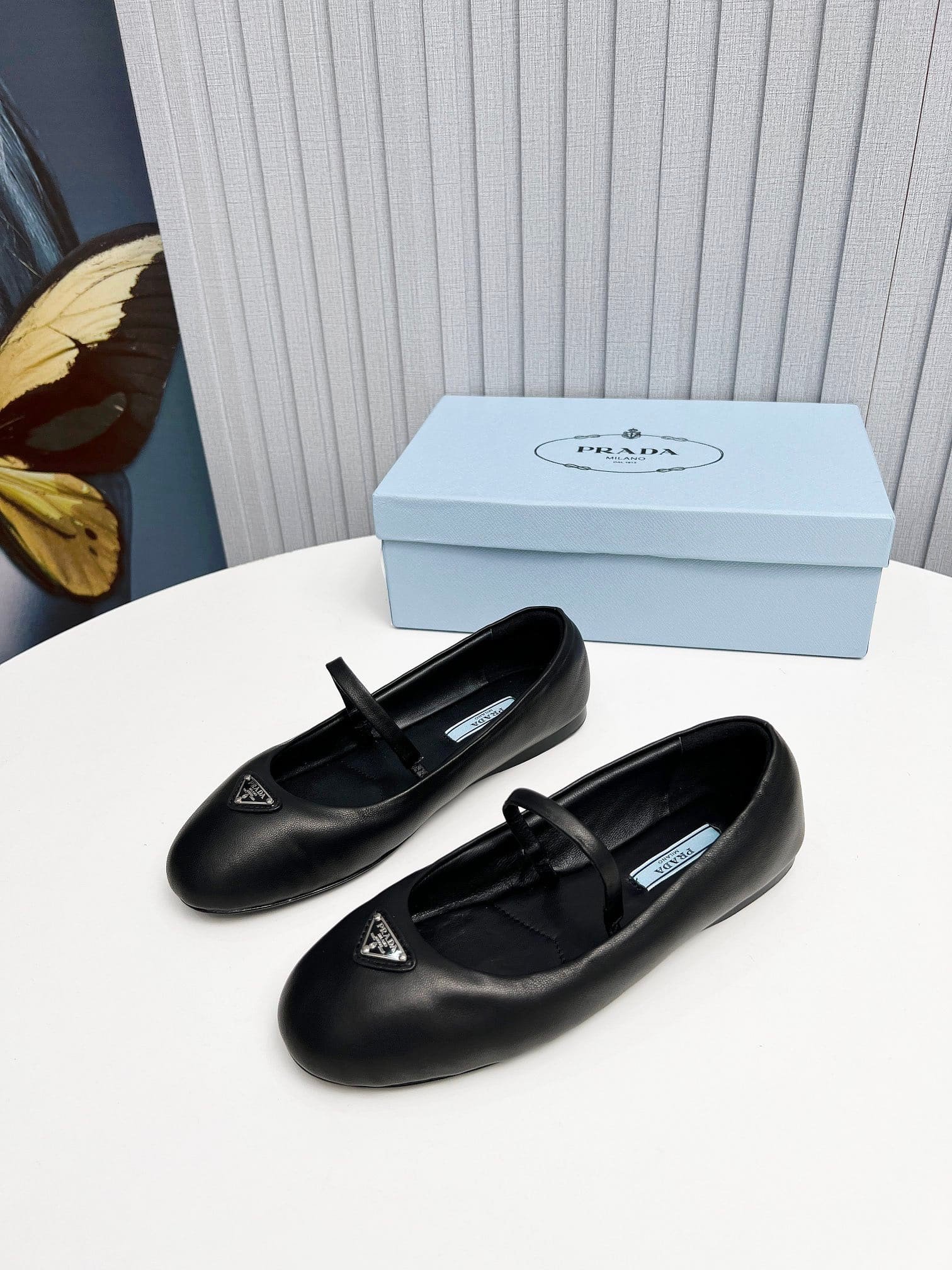 Pra*a Soft Padded Nappa Leather Ballerinas Black 1F122N 2Dl8 F0002 F 005