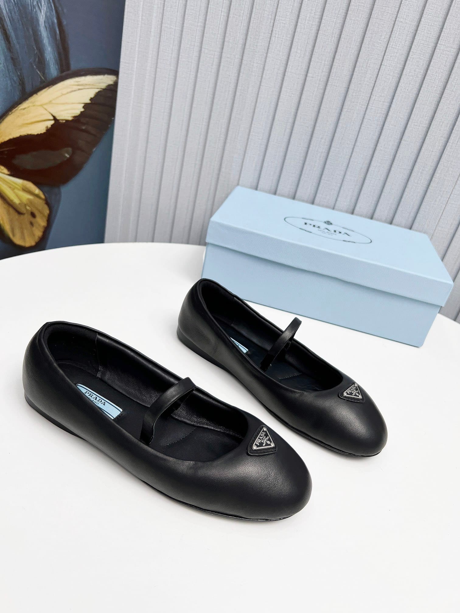Pra*a Soft Padded Nappa Leather Ballerinas Black 1F122N 2Dl8 F0002 F 005