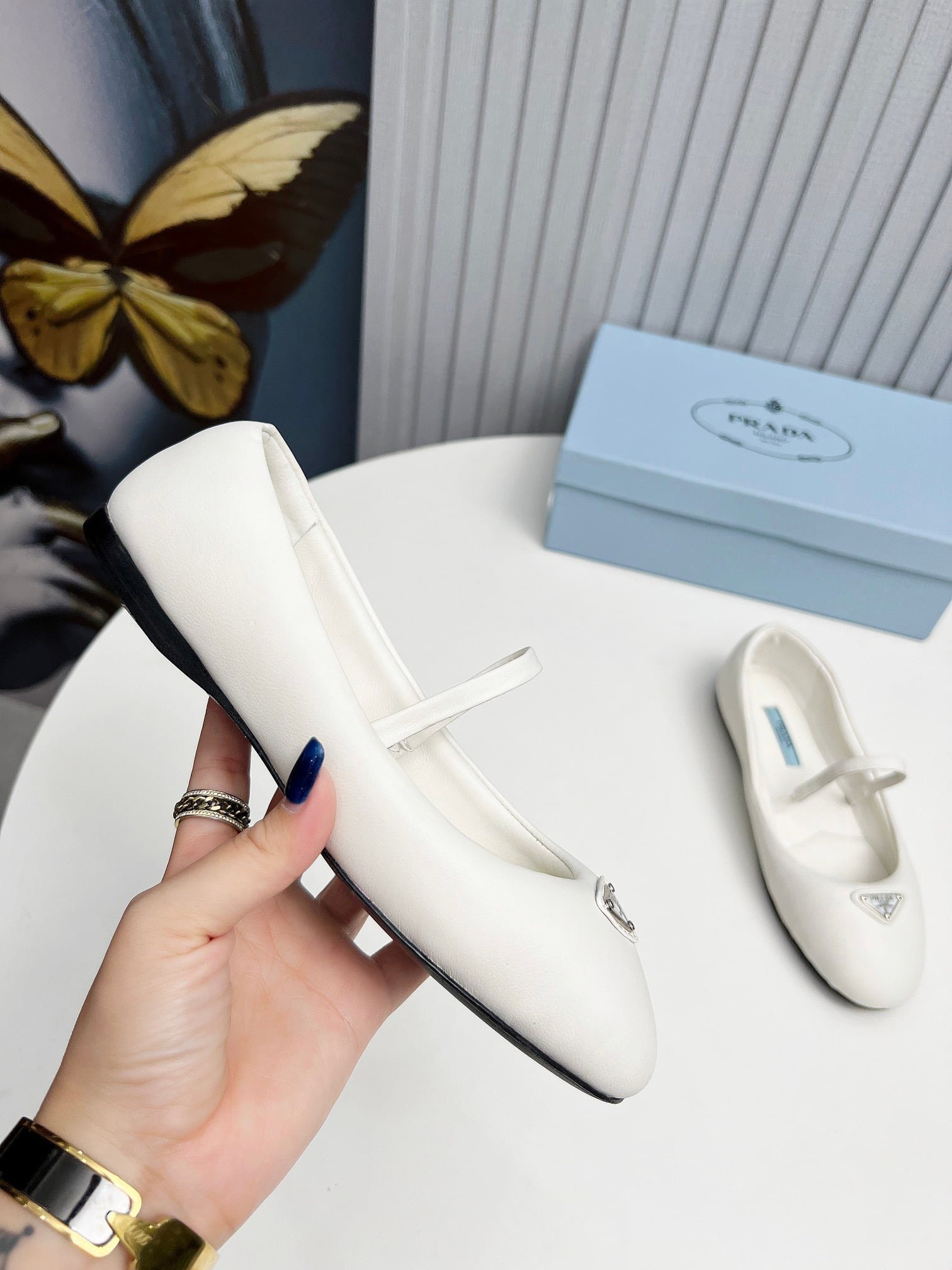 Pra*a Soft Padded Nappa Leather Ballerinas White
