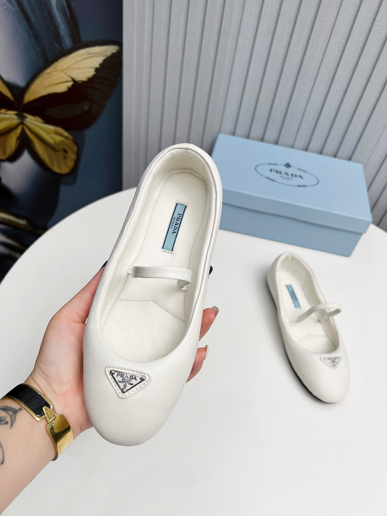 Pra*a Soft Padded Nappa Leather Ballerinas White