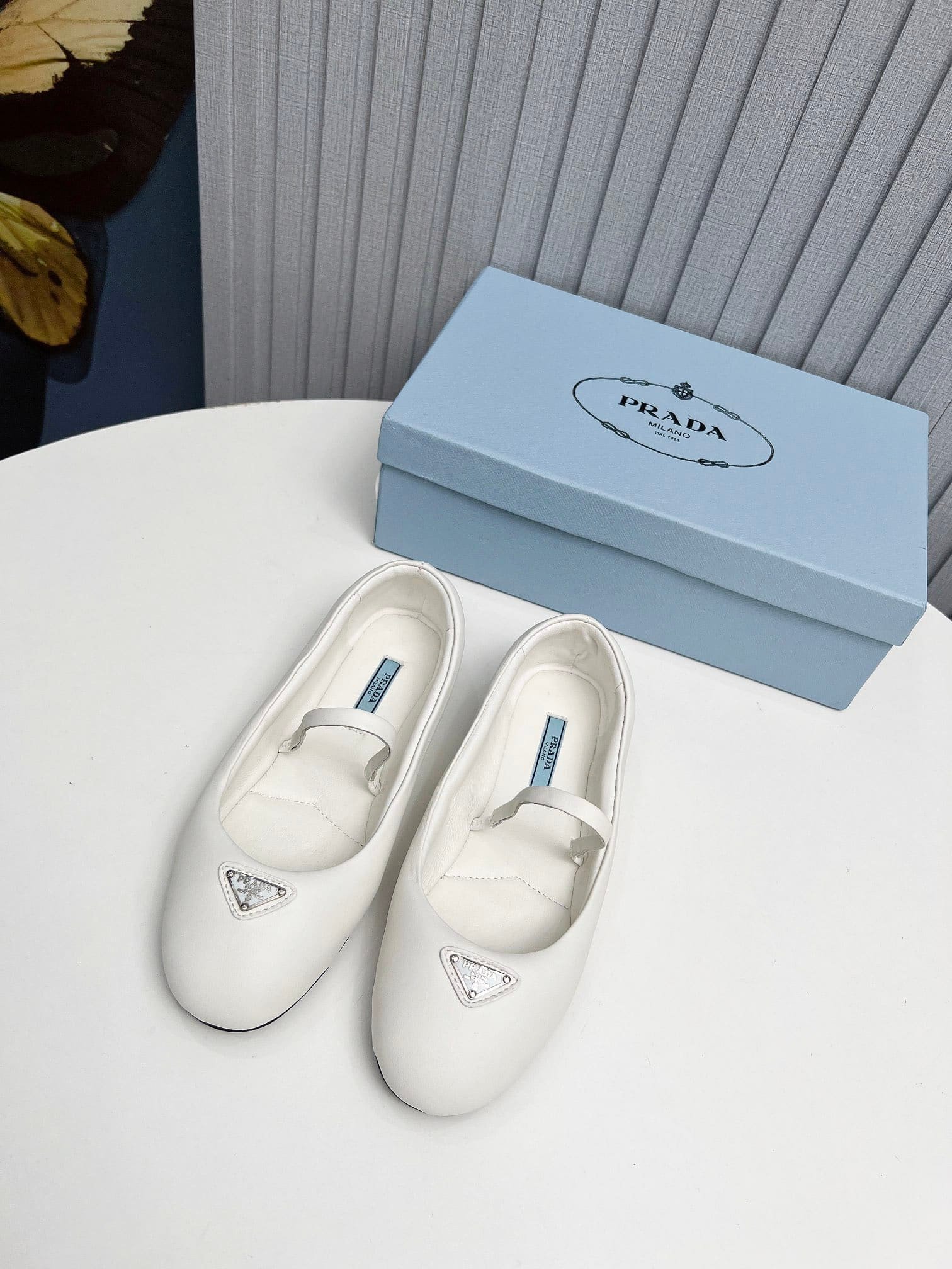 Pra*a Soft Padded Nappa Leather Ballerinas White