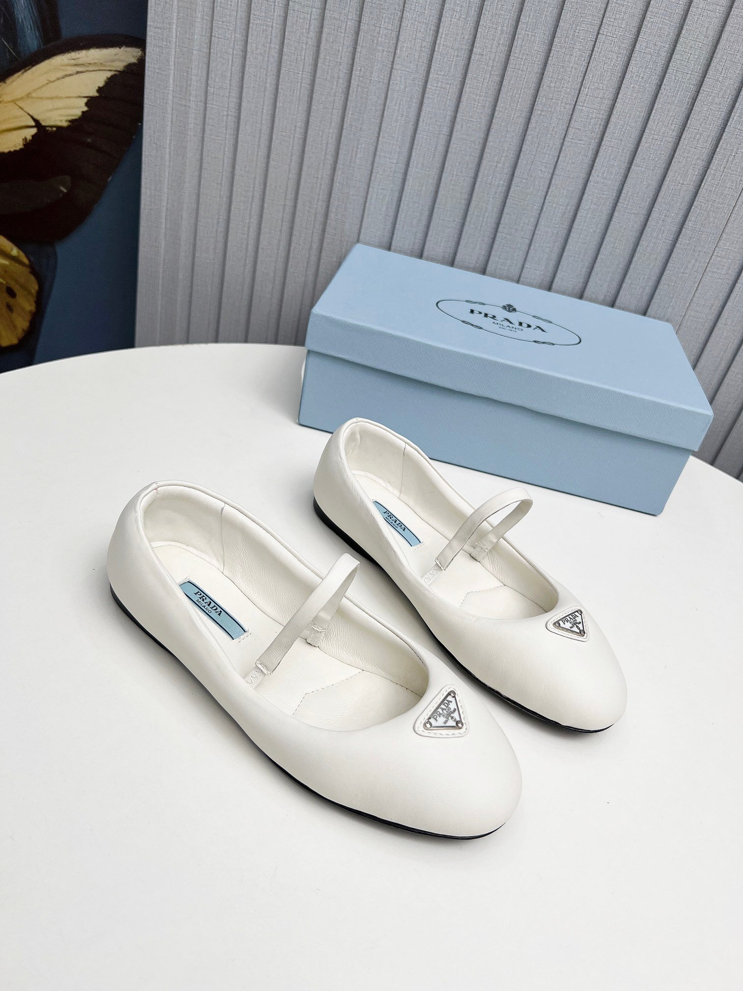Pra*a Soft Padded Nappa Leather Ballerinas White