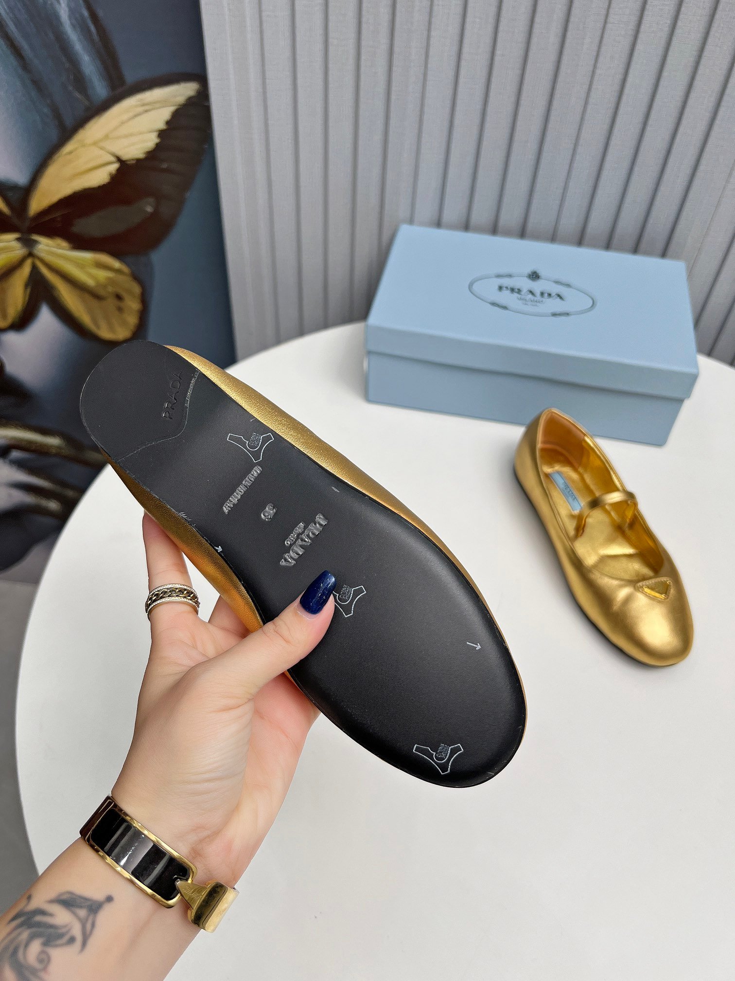 Pra*a Soft Padded Nappa Leather Ballerinas Gold